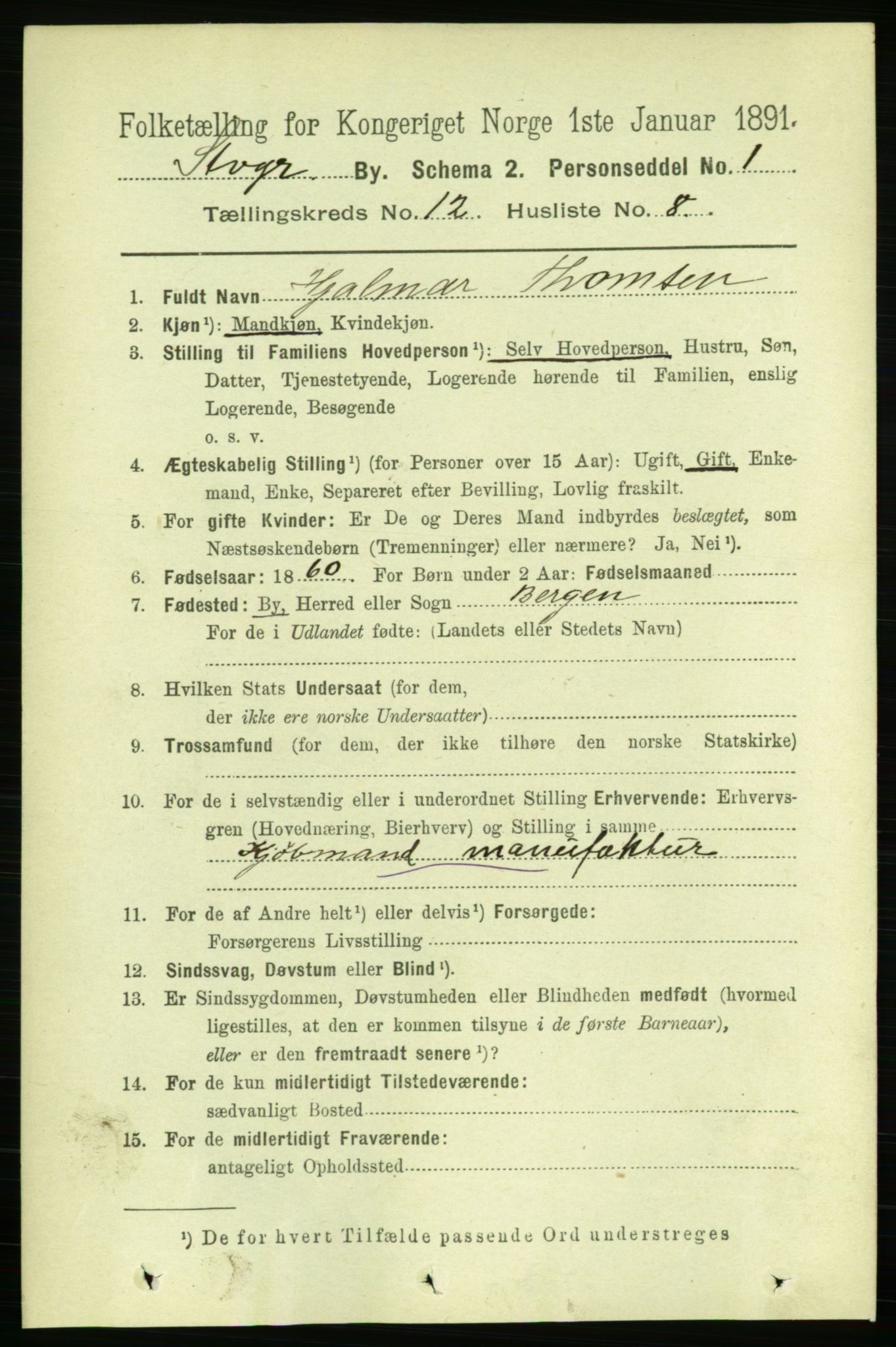 RA, 1891 census for 1103 Stavanger, 1891, p. 15015