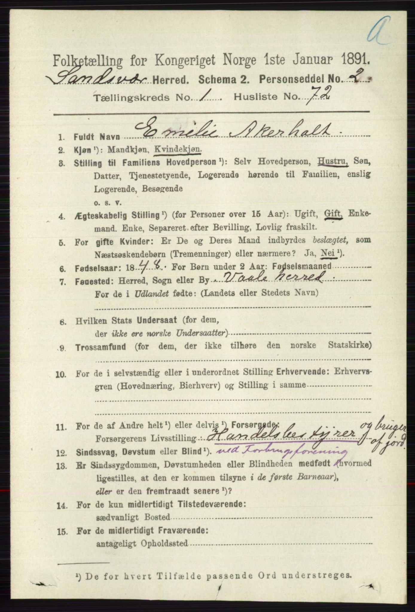 RA, 1891 census for 0629 Sandsvær, 1891, p. 578