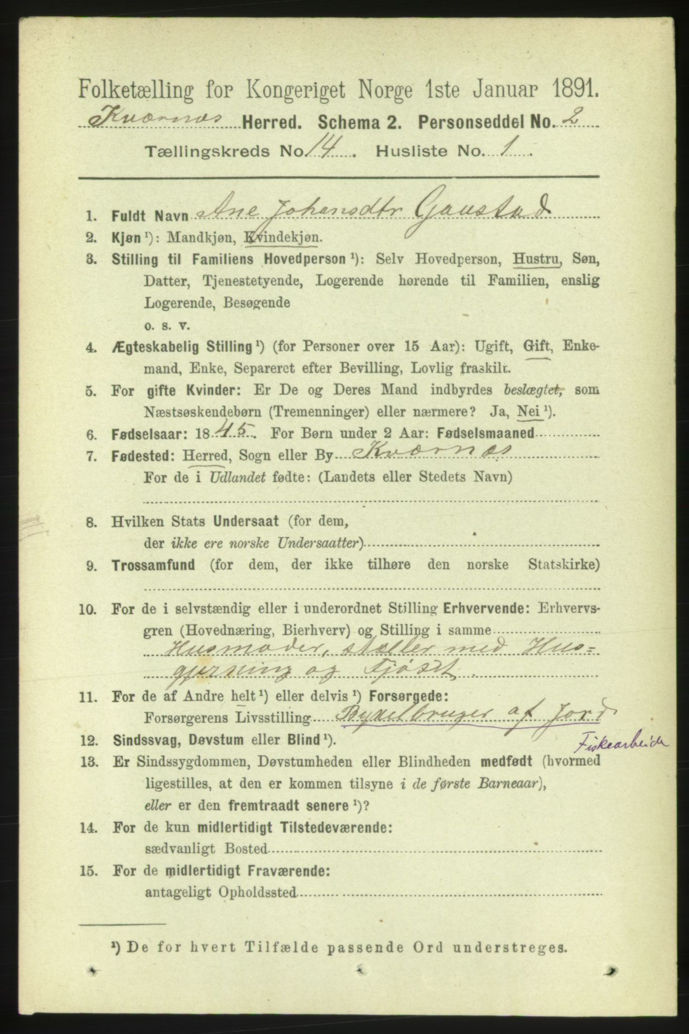 RA, 1891 census for 1553 Kvernes, 1891, p. 5723