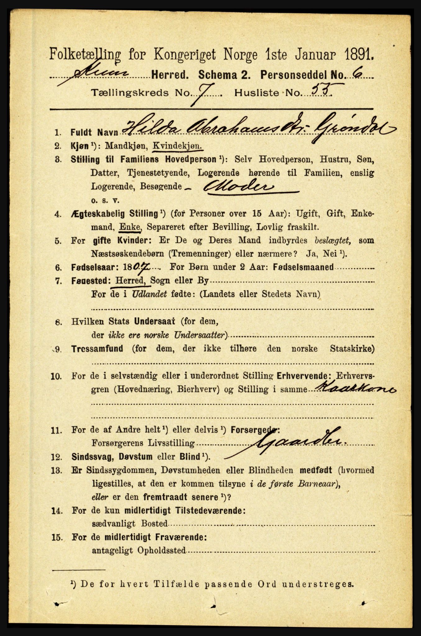 RA, 1891 census for 1437 Kinn, 1891, p. 3054