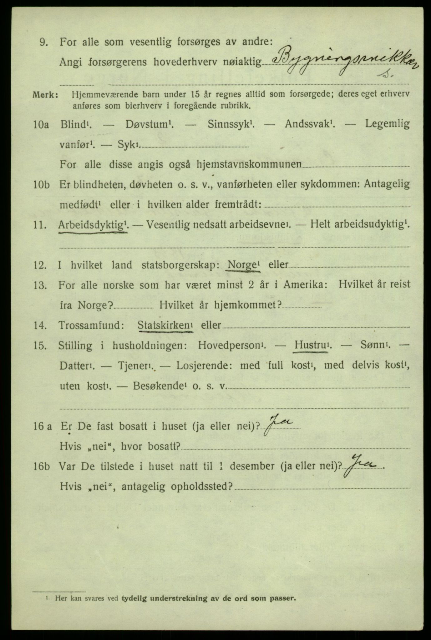 SAB, 1920 census for Granvin, 1920, p. 1289