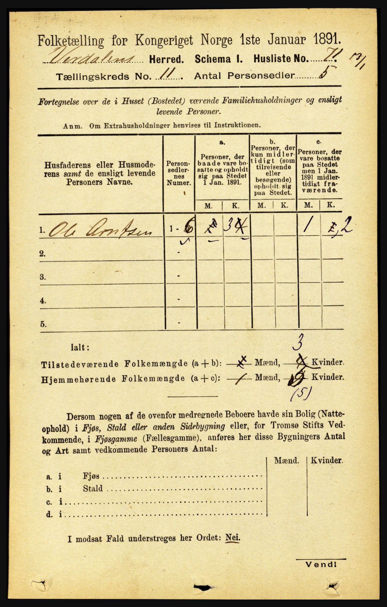 RA, 1891 census for 1721 Verdal, 1891, p. 5940