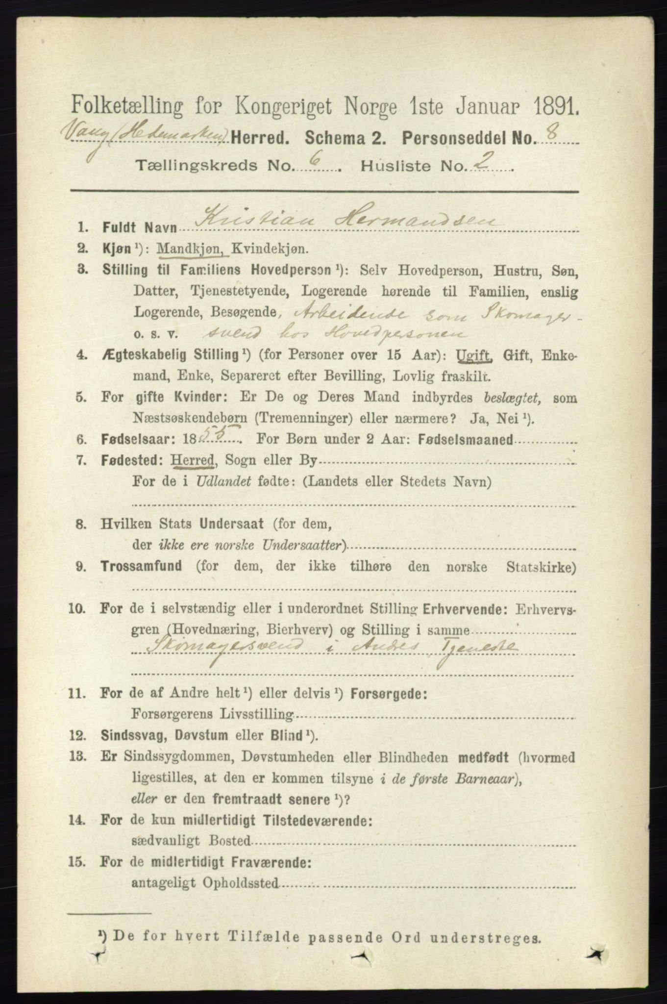 RA, 1891 census for 0414 Vang, 1891, p. 4291