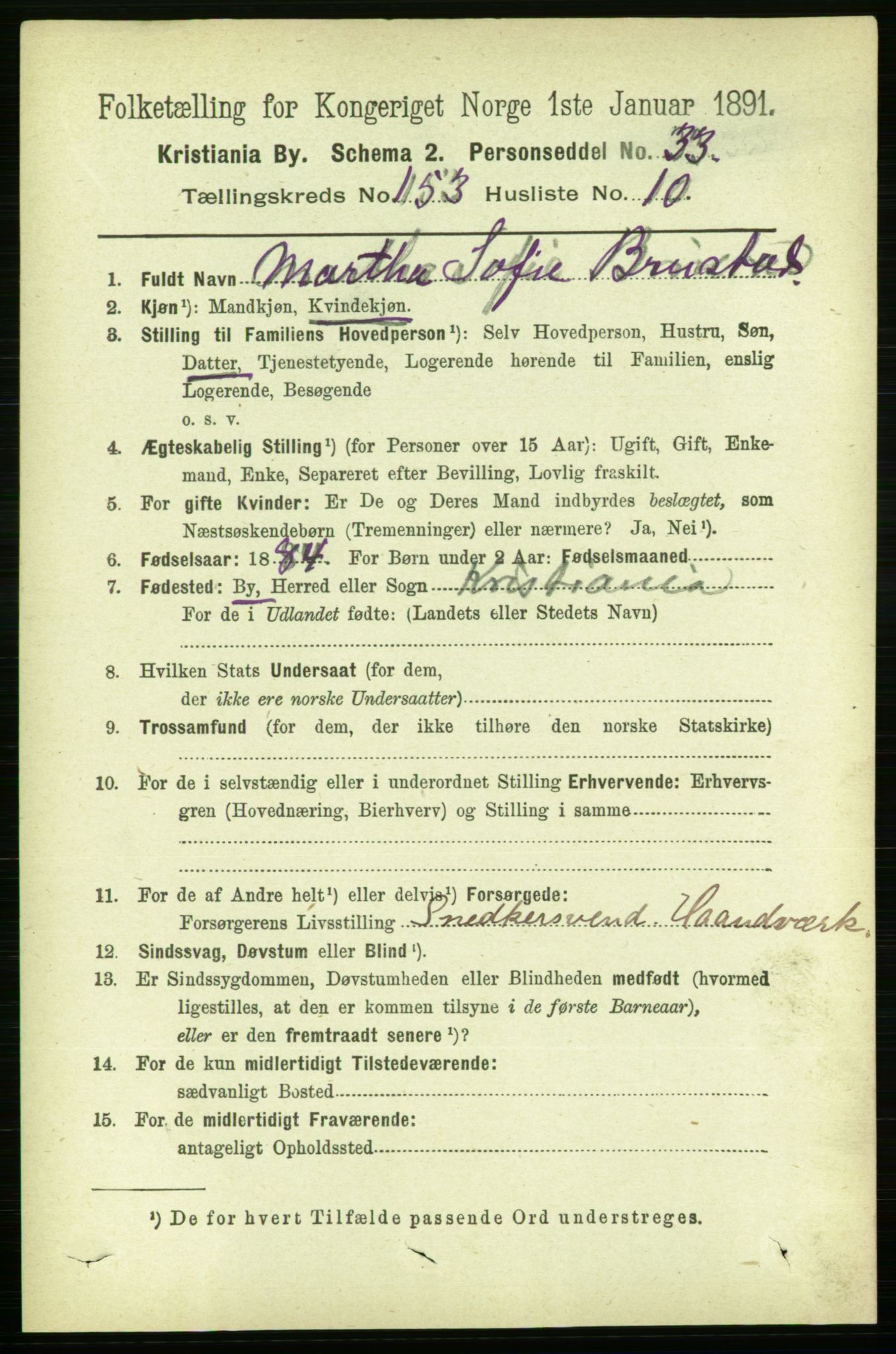 RA, 1891 census for 0301 Kristiania, 1891, p. 86445