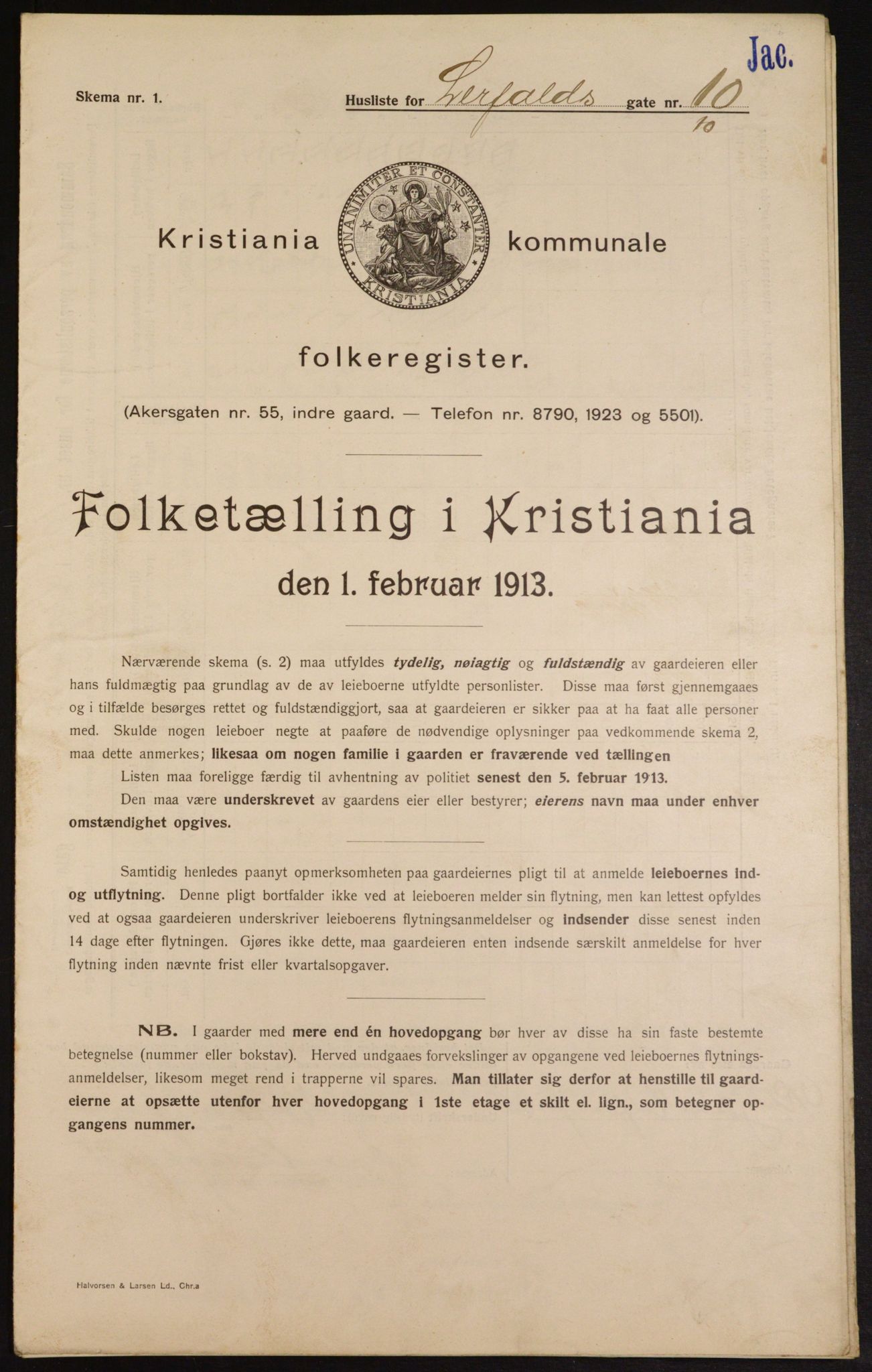 OBA, Municipal Census 1913 for Kristiania, 1913, p. 57002