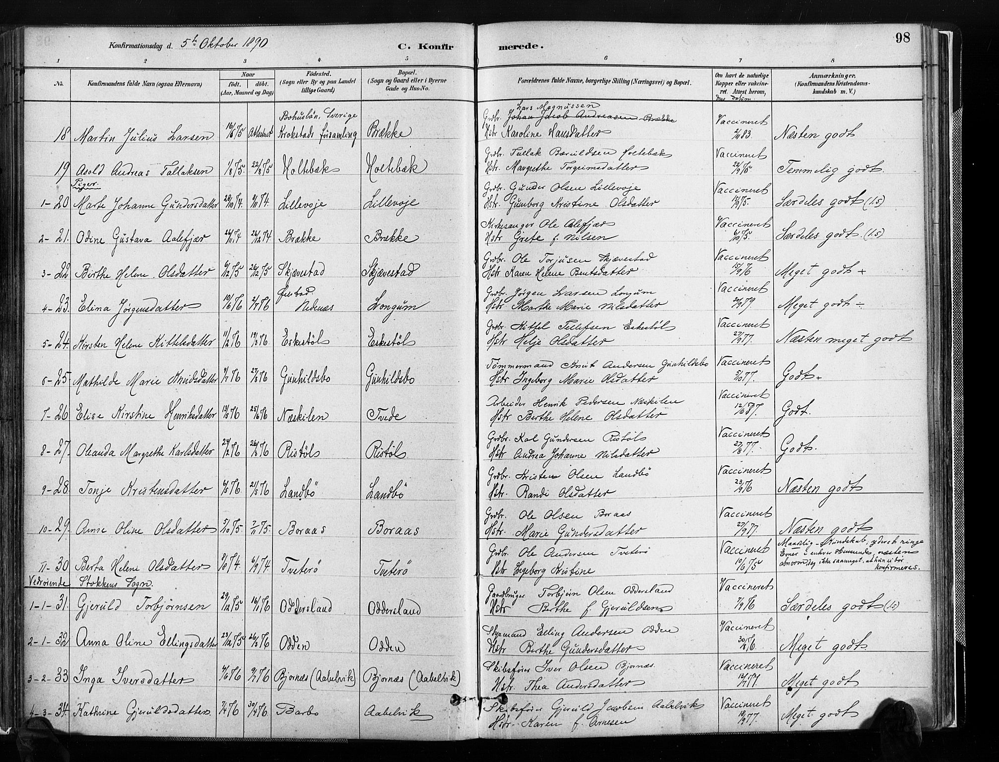 Austre Moland sokneprestkontor, AV/SAK-1111-0001/F/Fa/Faa/L0010: Parish register (official) no. A 10, 1880-1904, p. 98