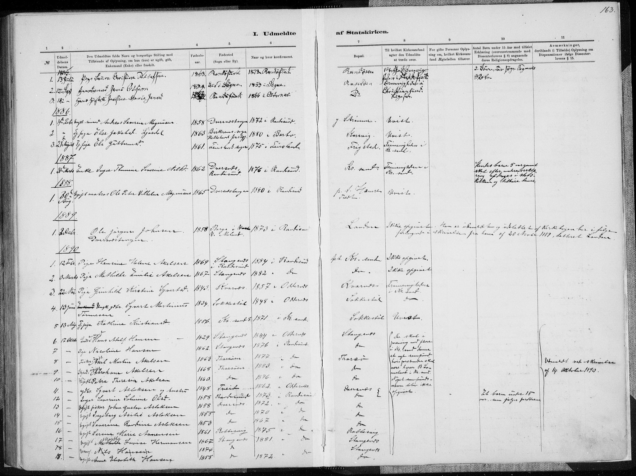 Oddernes sokneprestkontor, AV/SAK-1111-0033/F/Fa/Fab/L0002: Parish register (official) no. A 2, 1884-1903, p. 163