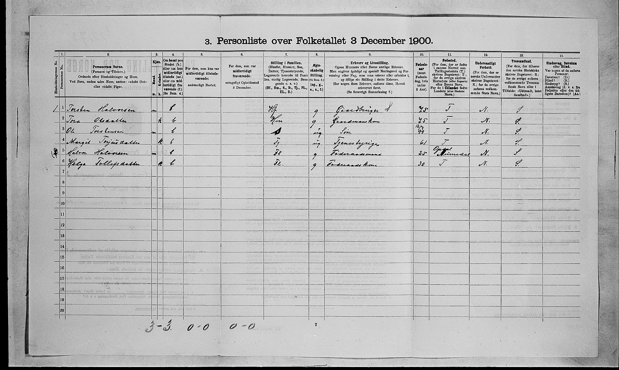 RA, 1900 census for Nore, 1900, p. 407