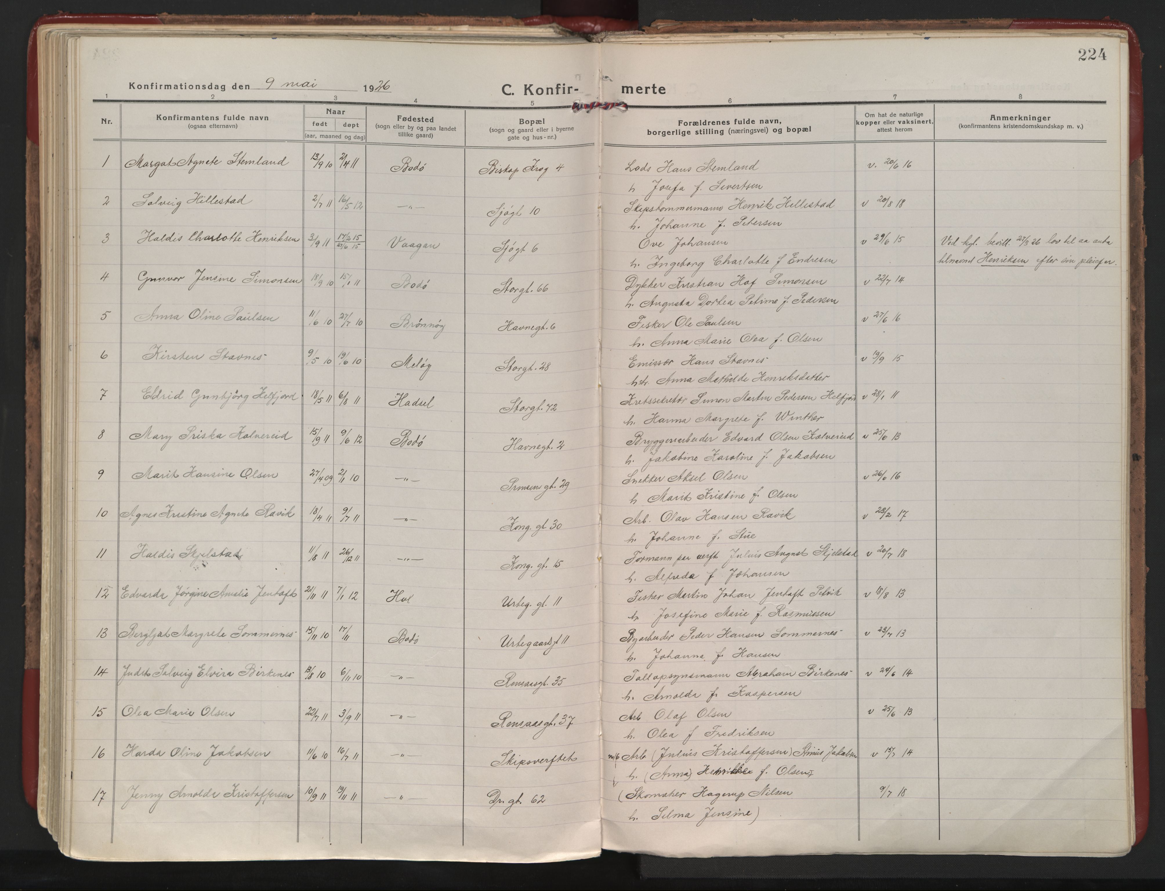 Ministerialprotokoller, klokkerbøker og fødselsregistre - Nordland, SAT/A-1459/801/L0017: Parish register (official) no. 801A17, 1917-1930, p. 224
