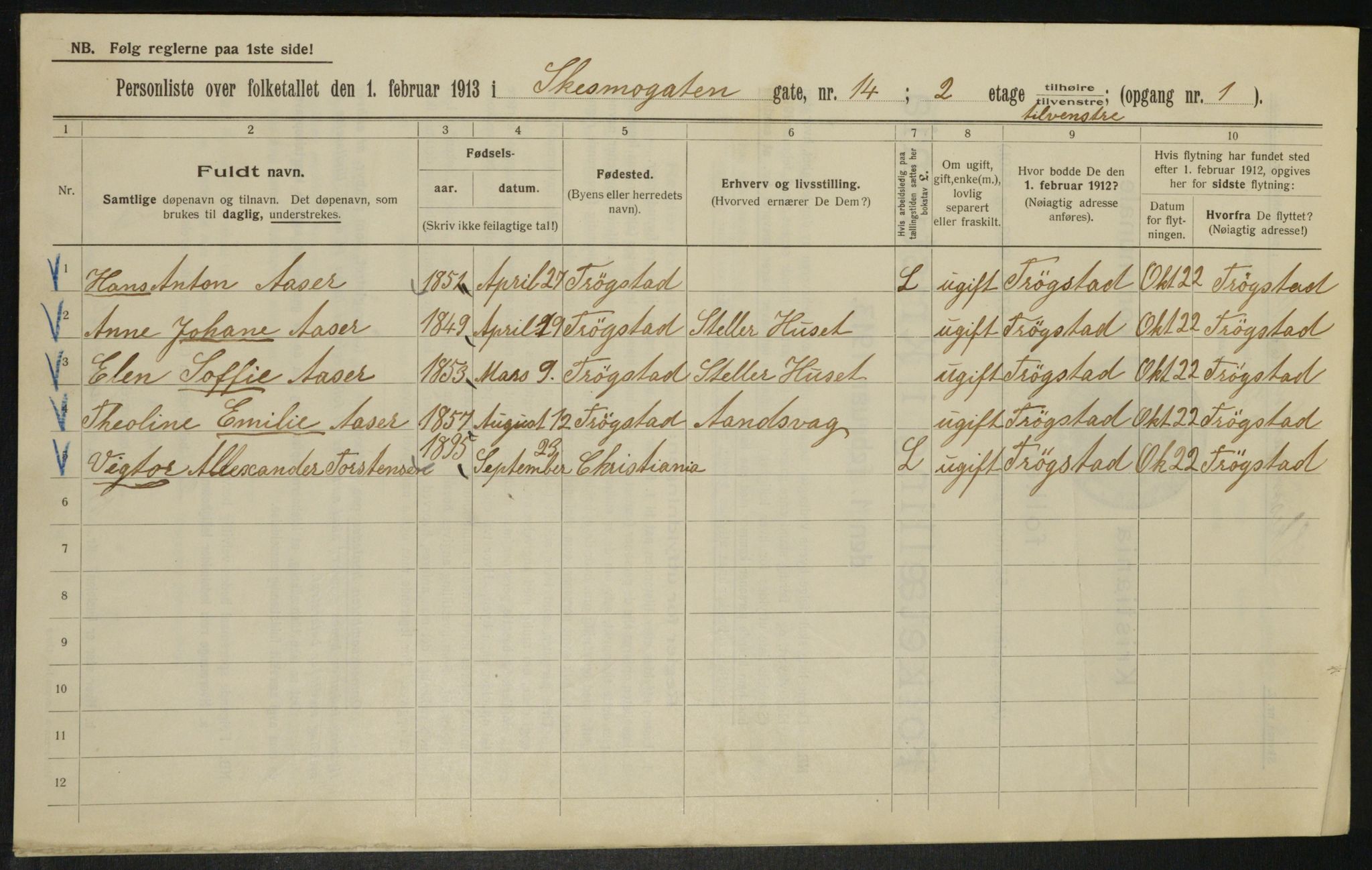 OBA, Municipal Census 1913 for Kristiania, 1913, p. 95451