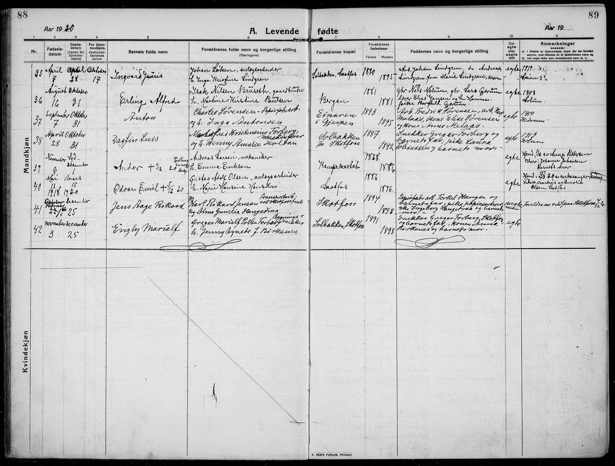 Solum kirkebøker, AV/SAKO-A-306/F/Fb/L0004: Parish register (official) no. II 4, 1913-1924, p. 88-89