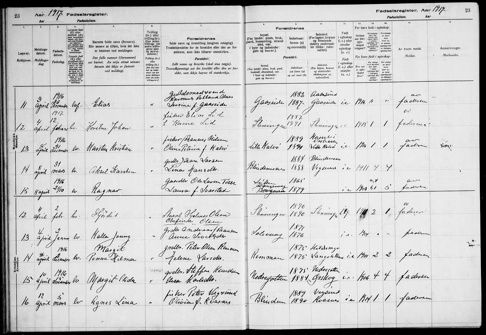 Ministerialprotokoller, klokkerbøker og fødselsregistre - Møre og Romsdal, AV/SAT-A-1454/528/L0442: Birth register no. 528.II.4.1, 1916-1924, p. 23