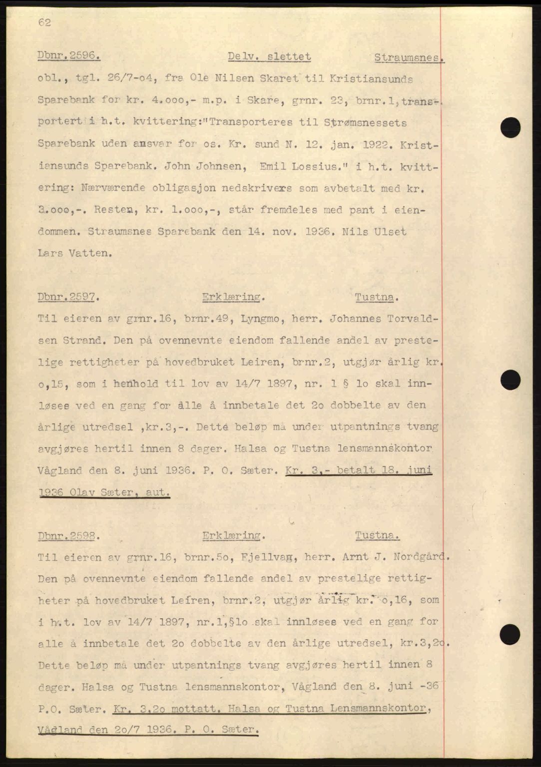 Nordmøre sorenskriveri, AV/SAT-A-4132/1/2/2Ca: Mortgage book no. C80, 1936-1939, Diary no: : 2596/1936