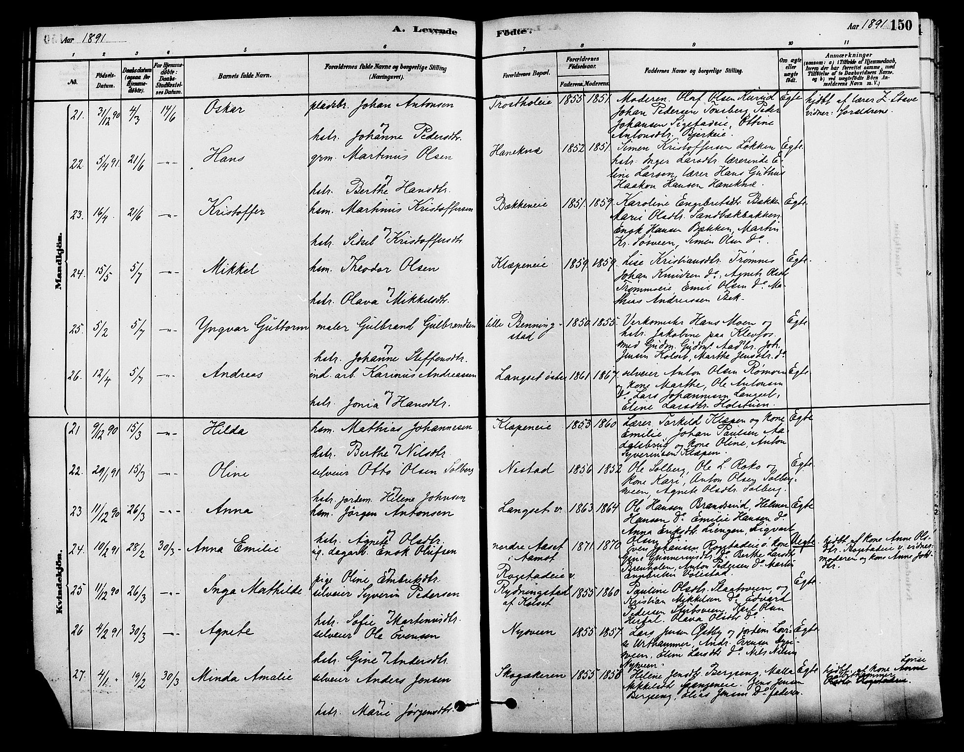 Løten prestekontor, AV/SAH-PREST-022/K/Ka/L0009: Parish register (official) no. 9, 1878-1891, p. 150