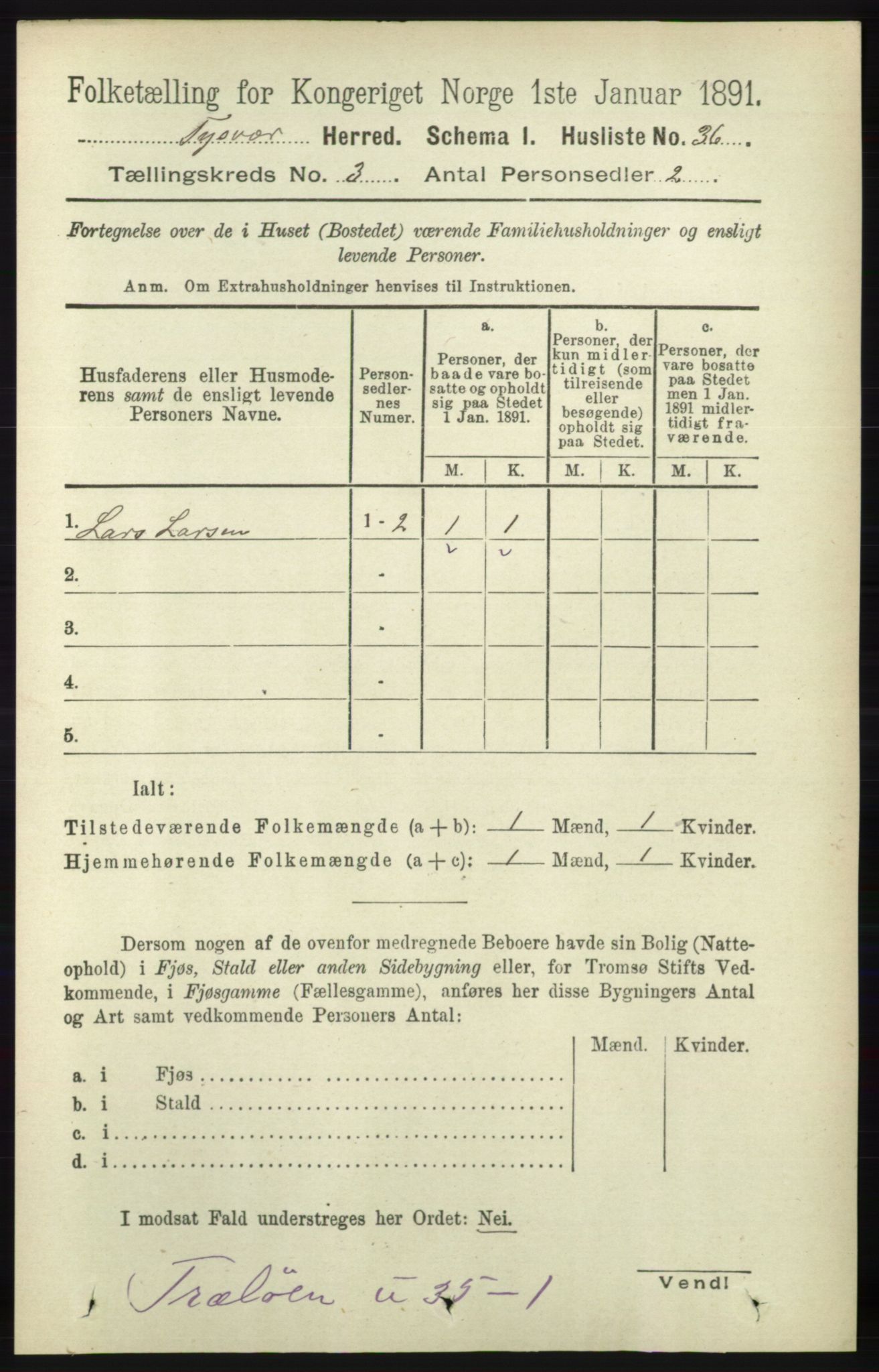 RA, 1891 census for 1146 Tysvær, 1891, p. 1218