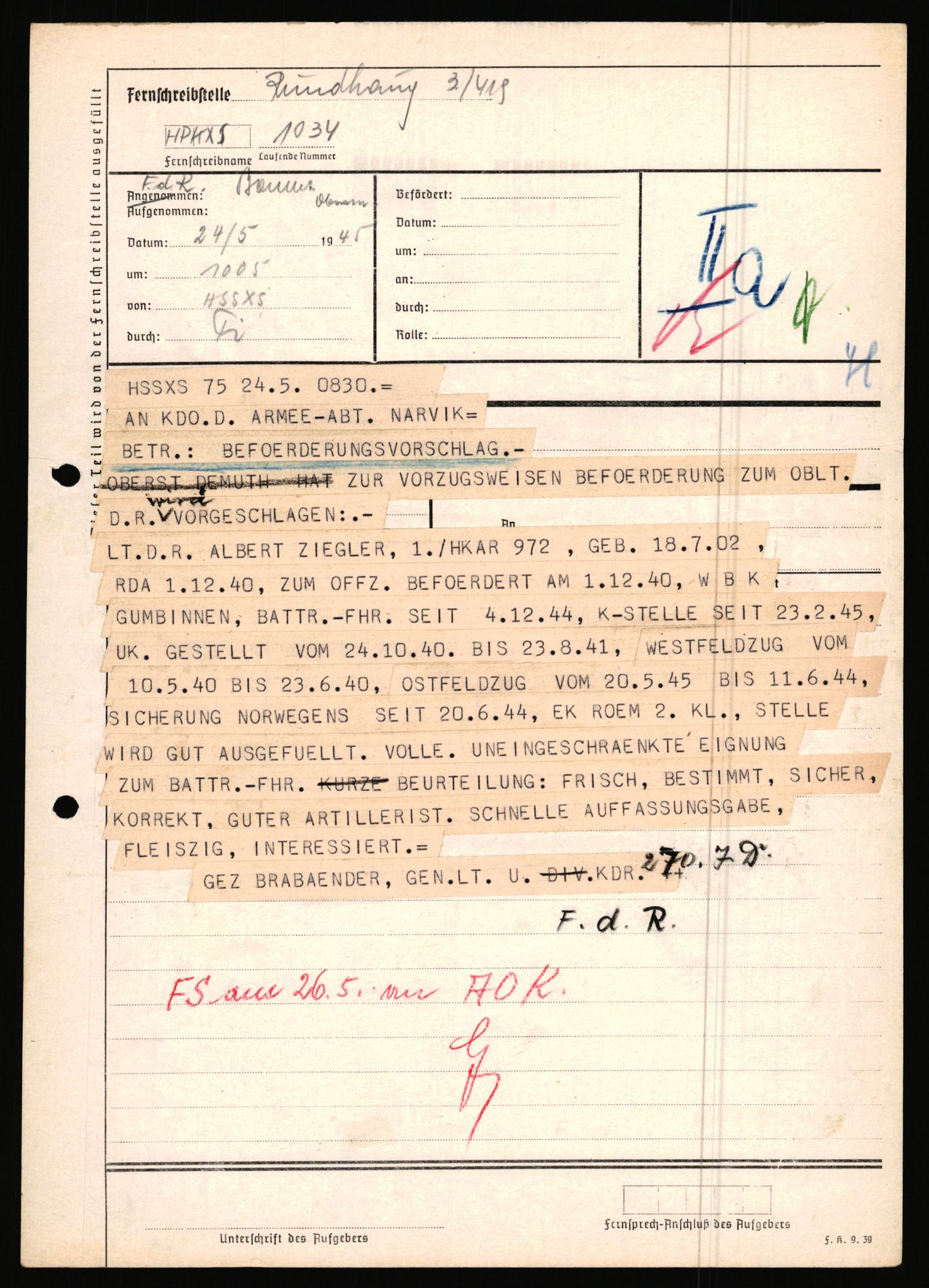 Forsvarets Overkommando. 2 kontor. Arkiv 11.4. Spredte tyske arkivsaker, AV/RA-RAFA-7031/D/Dar/Dara/L0019: Personalbøker og diverse, 1940-1945, p. 664