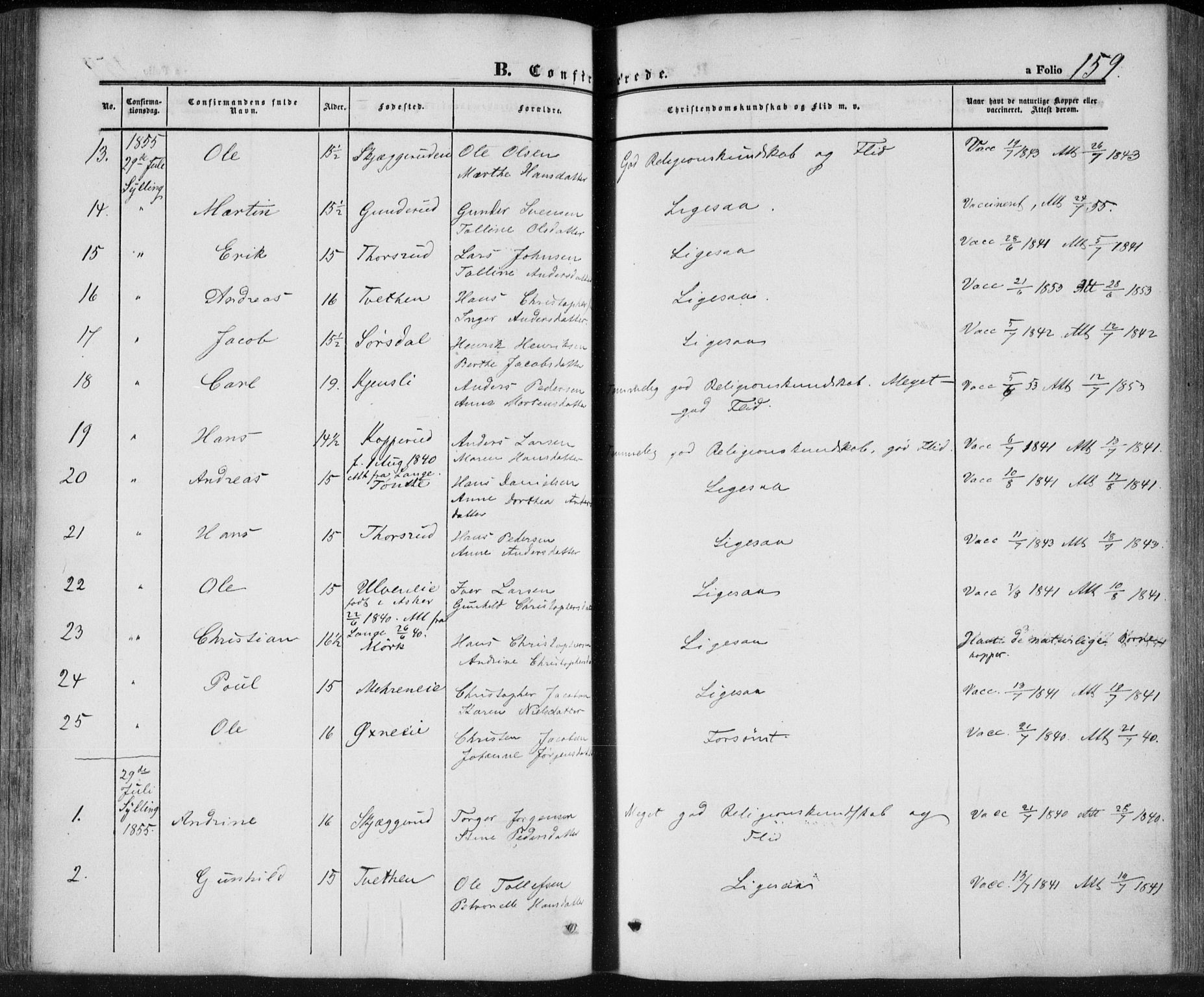 Lier kirkebøker, SAKO/A-230/F/Fa/L0012: Parish register (official) no. I 12, 1854-1864, p. 159