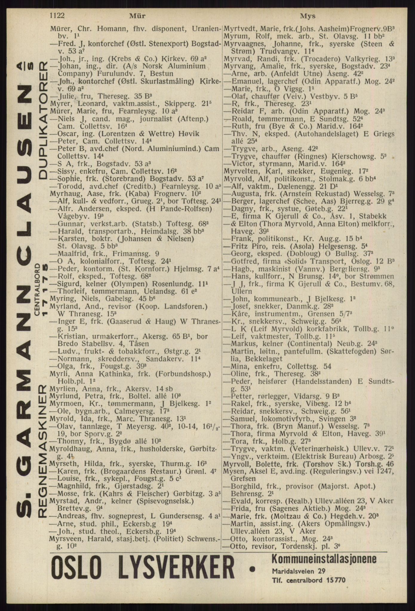 Kristiania/Oslo adressebok, PUBL/-, 1939, p. 1122