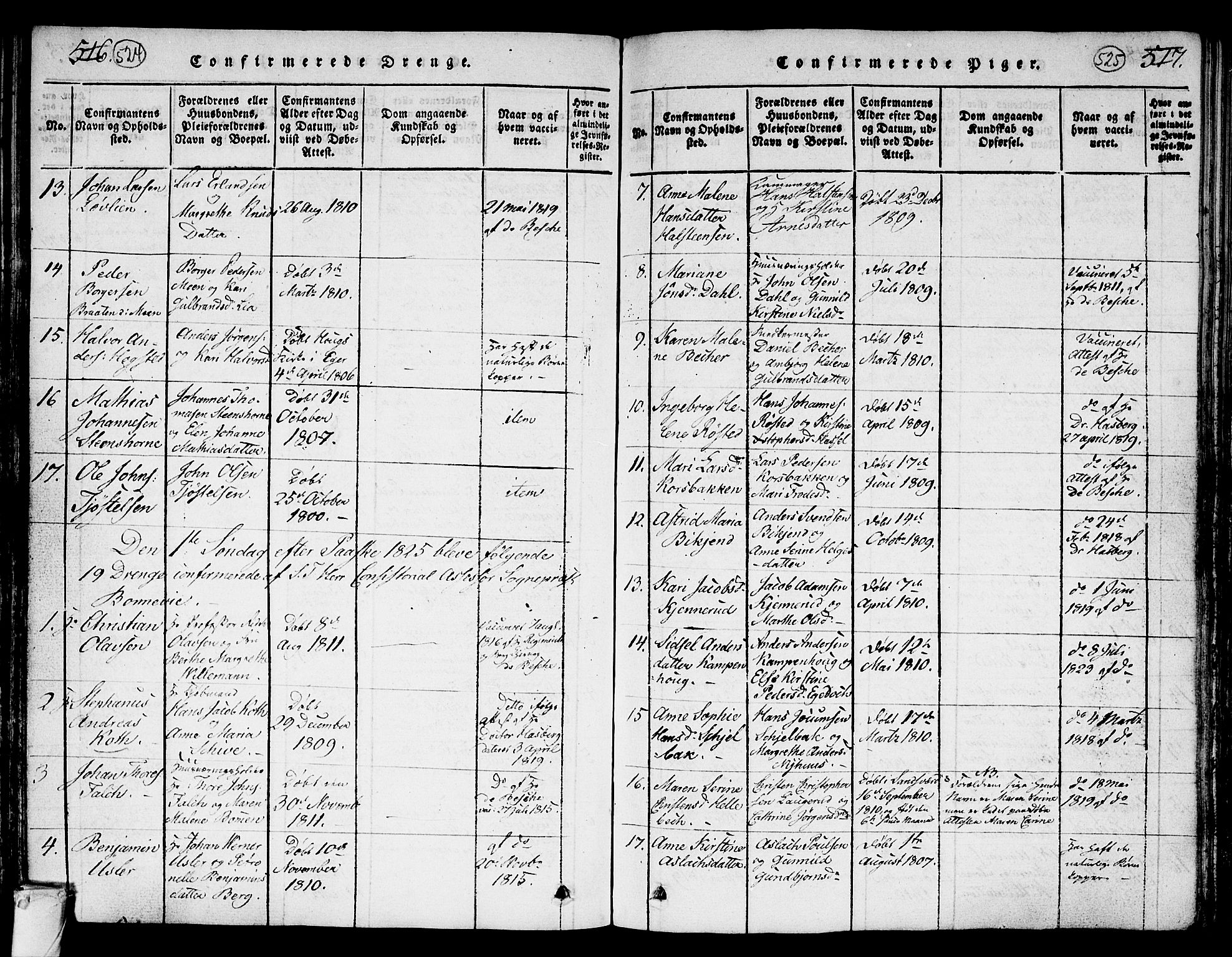 Kongsberg kirkebøker, AV/SAKO-A-22/G/Ga/L0001: Parish register (copy) no. 1, 1816-1839, p. 524-525