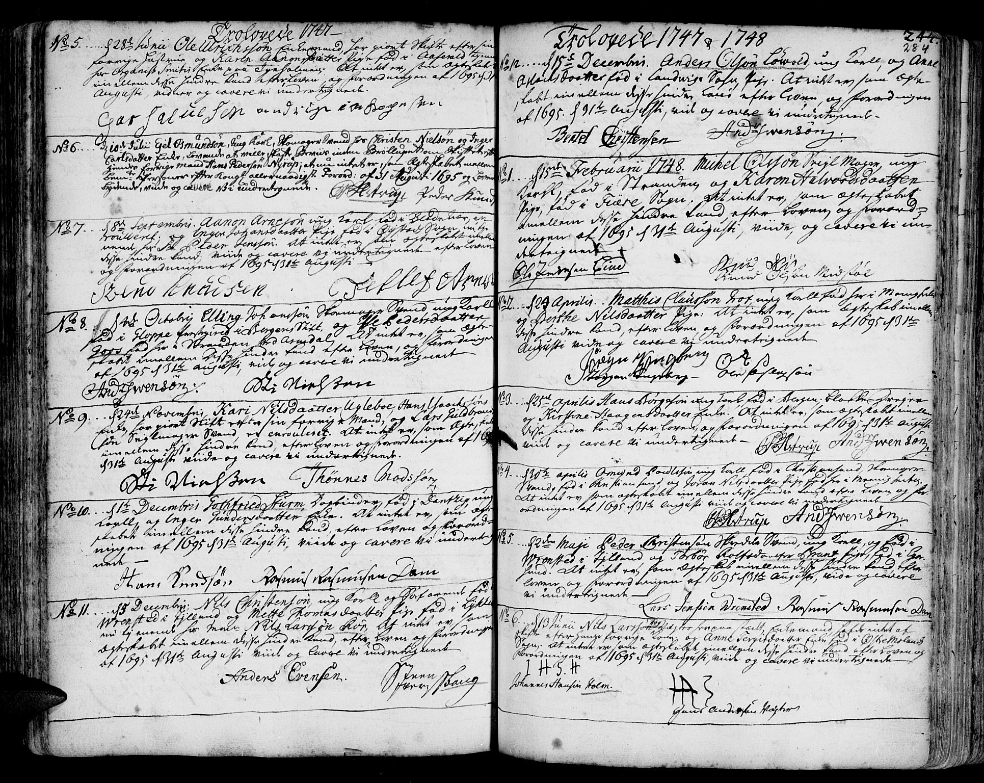 Arendal sokneprestkontor, Trefoldighet, SAK/1111-0040/F/Fa/L0001: Parish register (official) no. A 1, 1703-1815, p. 284