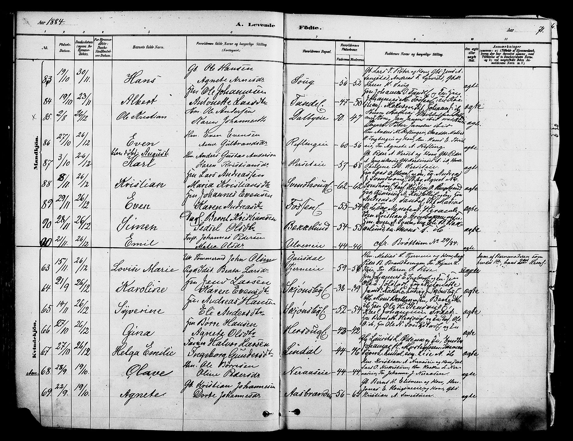 Ringsaker prestekontor, AV/SAH-PREST-014/K/Ka/L0012: Parish register (official) no. 12, 1879-1890, p. 71