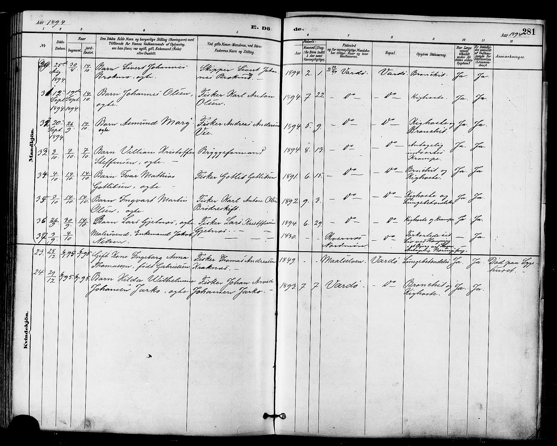 Vardø sokneprestkontor, SATØ/S-1332/H/Ha/L0007kirke: Parish register (official) no. 7, 1886-1897, p. 281