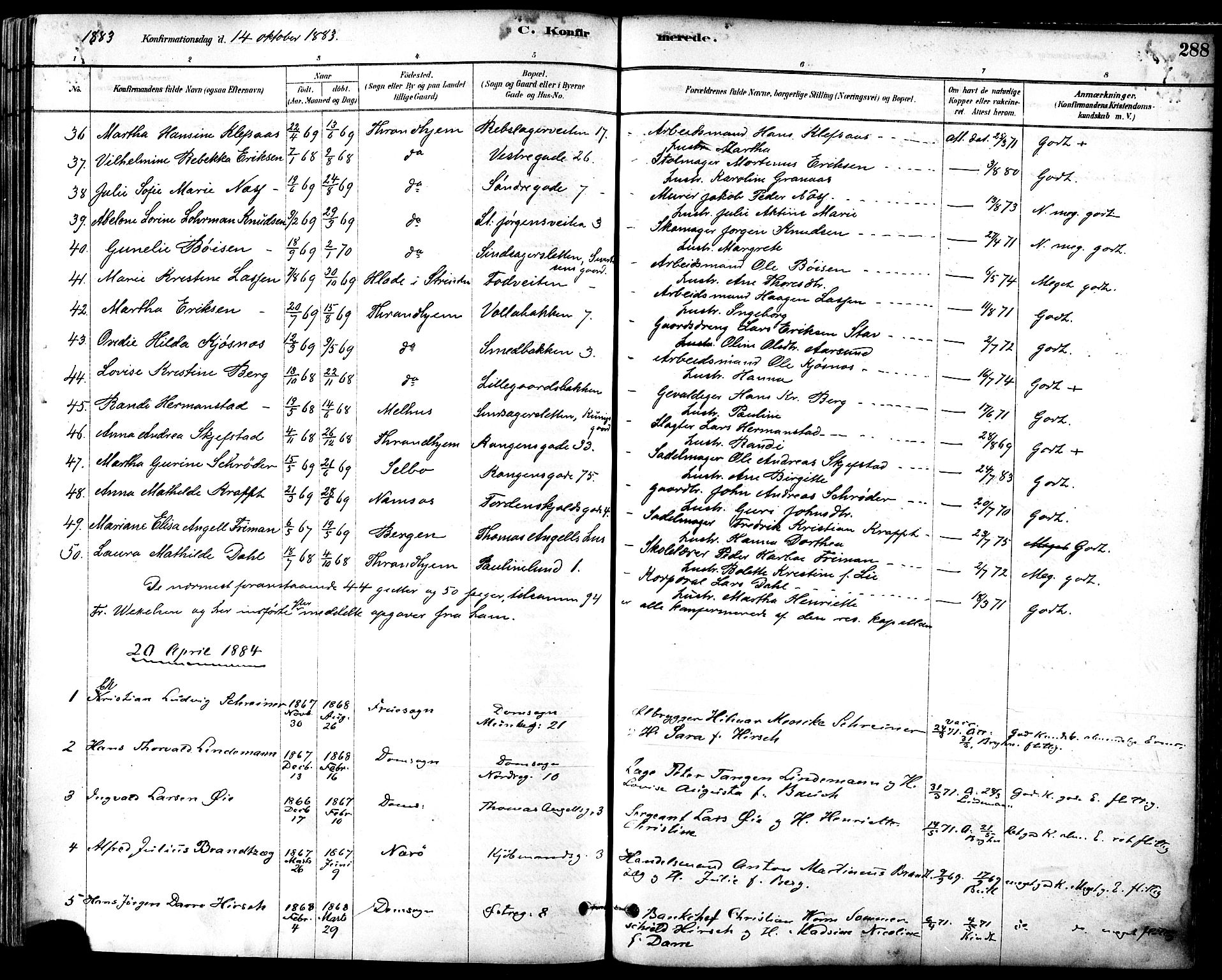 Ministerialprotokoller, klokkerbøker og fødselsregistre - Sør-Trøndelag, SAT/A-1456/601/L0057: Parish register (official) no. 601A25, 1877-1891, p. 288