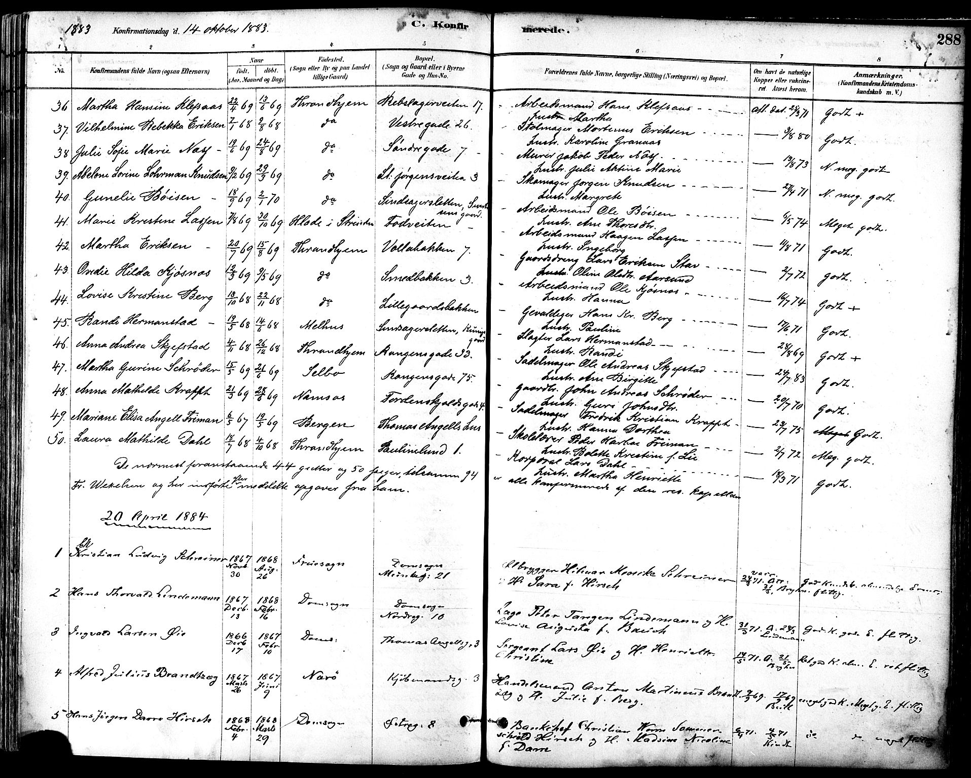 Ministerialprotokoller, klokkerbøker og fødselsregistre - Sør-Trøndelag, AV/SAT-A-1456/601/L0057: Parish register (official) no. 601A25, 1877-1891, p. 288