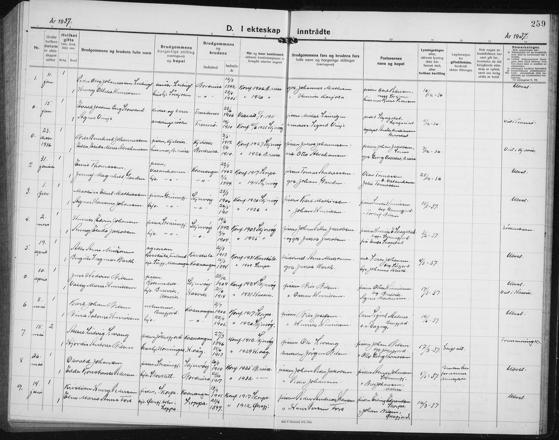 Skjervøy sokneprestkontor, SATØ/S-1300/H/Ha/Hab/L0010klokker: Parish register (copy) no. 10, 1927-1941, p. 259