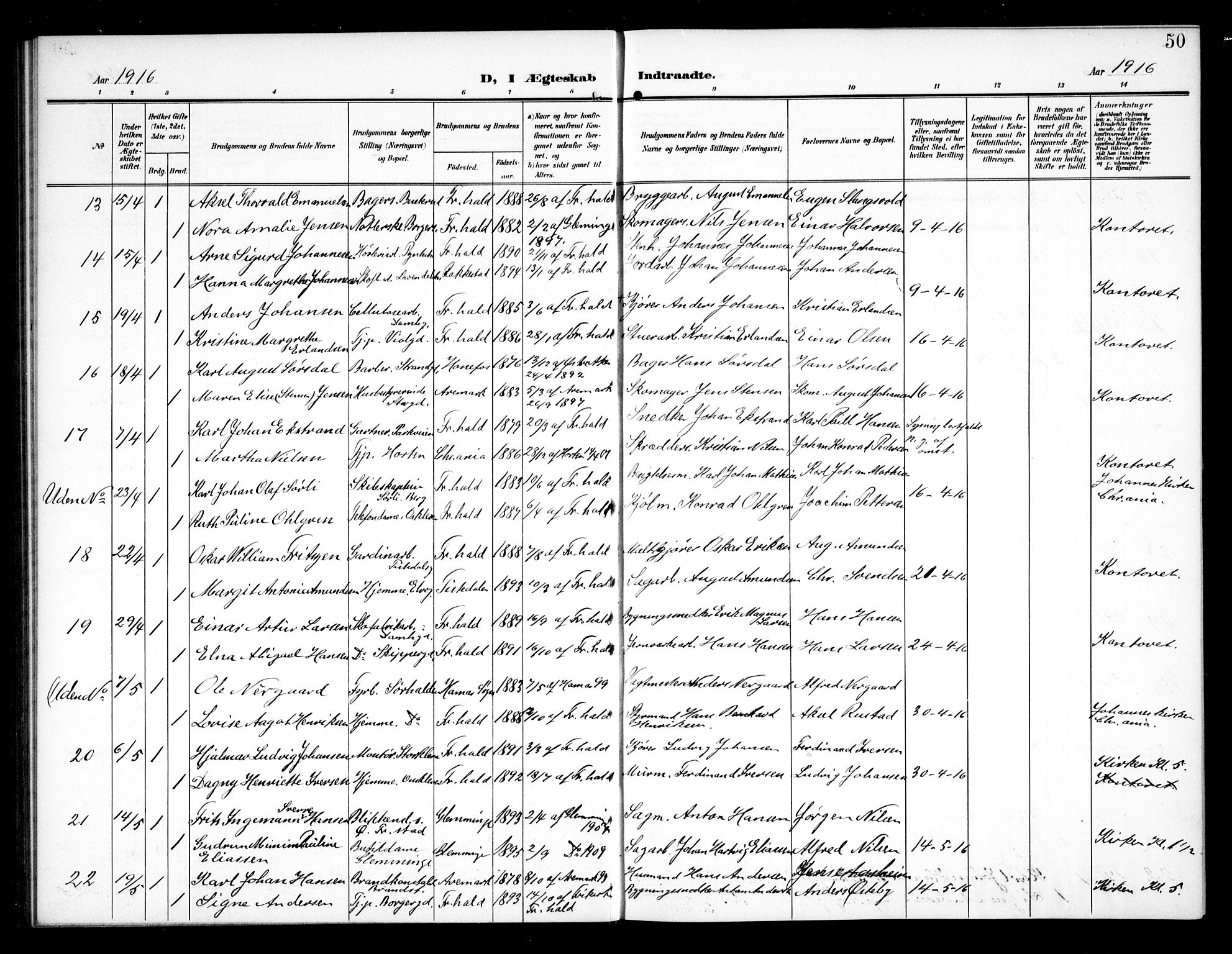 Halden prestekontor Kirkebøker, AV/SAO-A-10909/G/Ga/L0011: Parish register (copy) no. 11, 1906-1934, p. 50