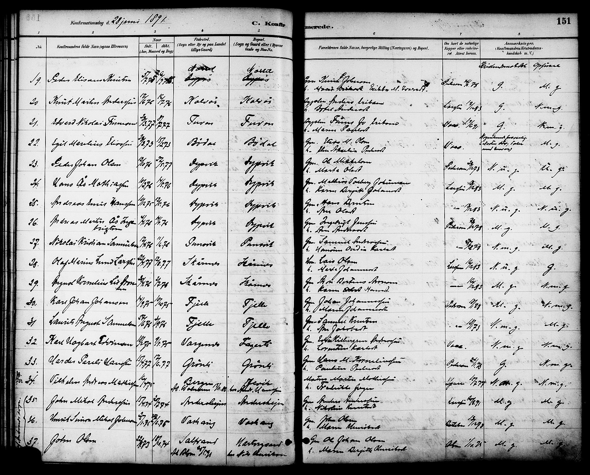 Ministerialprotokoller, klokkerbøker og fødselsregistre - Nordland, AV/SAT-A-1459/863/L0898: Parish register (official) no. 863A10, 1886-1897, p. 151