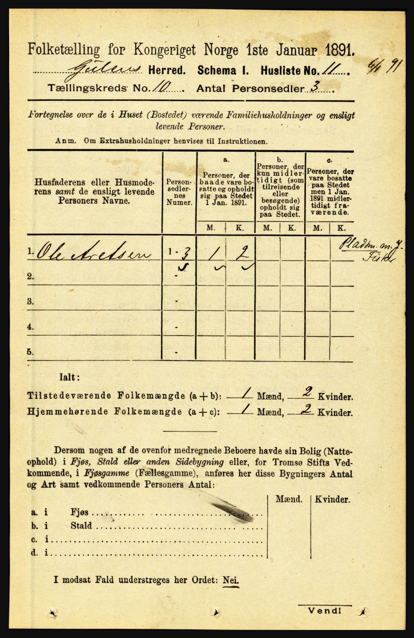 RA, 1891 census for 1411 Gulen, 1891, p. 3268