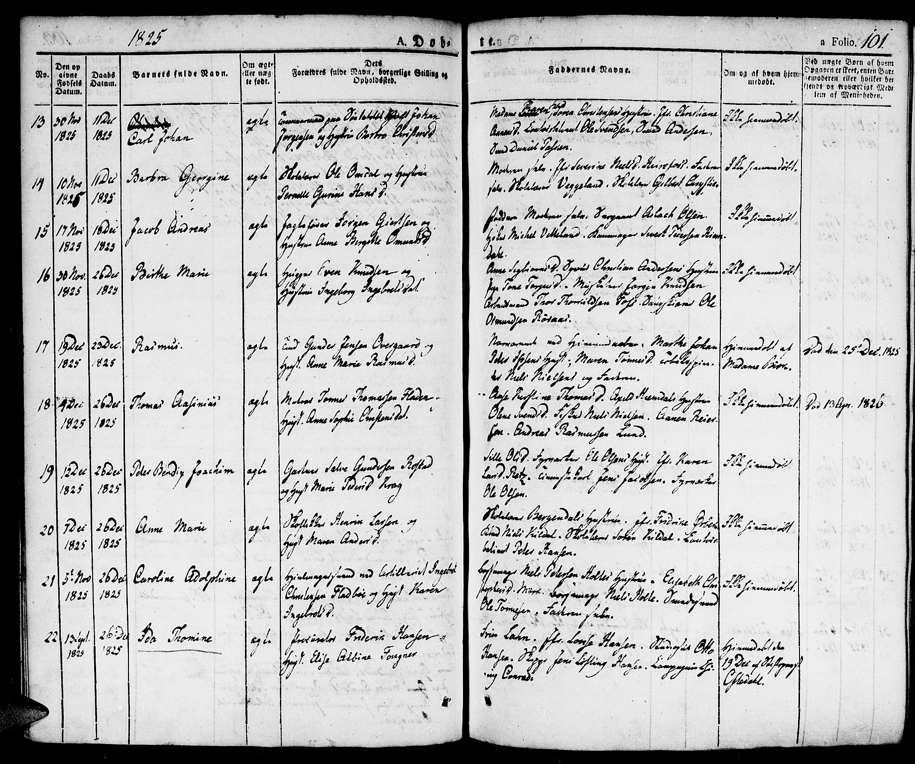 Kristiansand domprosti, SAK/1112-0006/F/Fa/L0009: Parish register (official) no. A 9, 1821-1827, p. 101