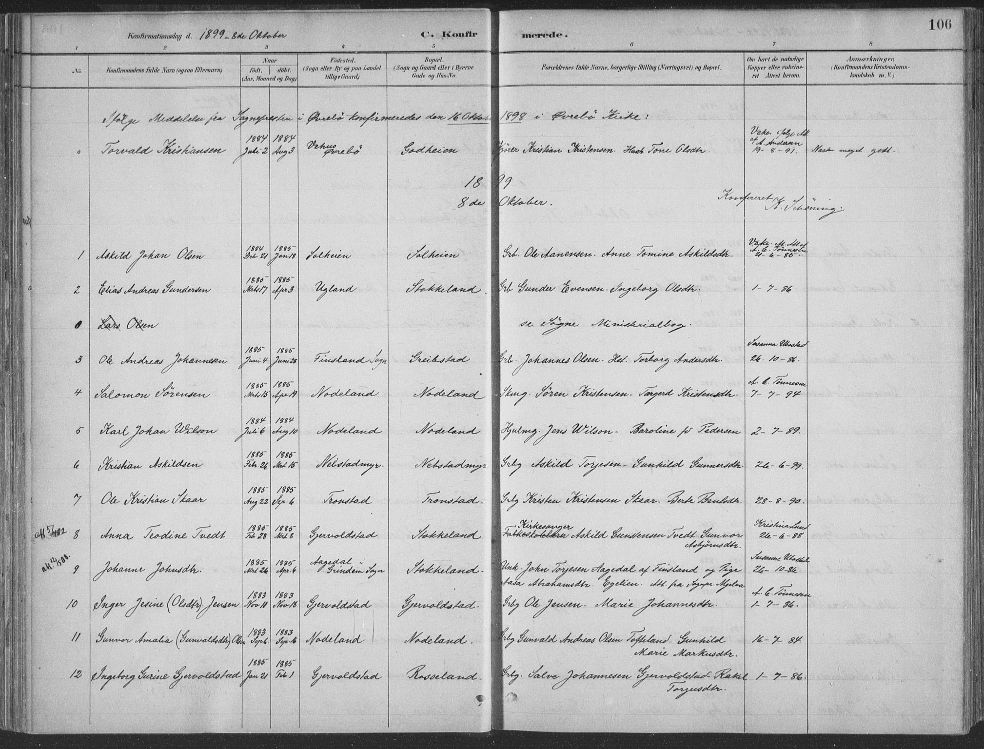 Søgne sokneprestkontor, SAK/1111-0037/F/Fa/Faa/L0003: Parish register (official) no. A 3, 1883-1910, p. 106