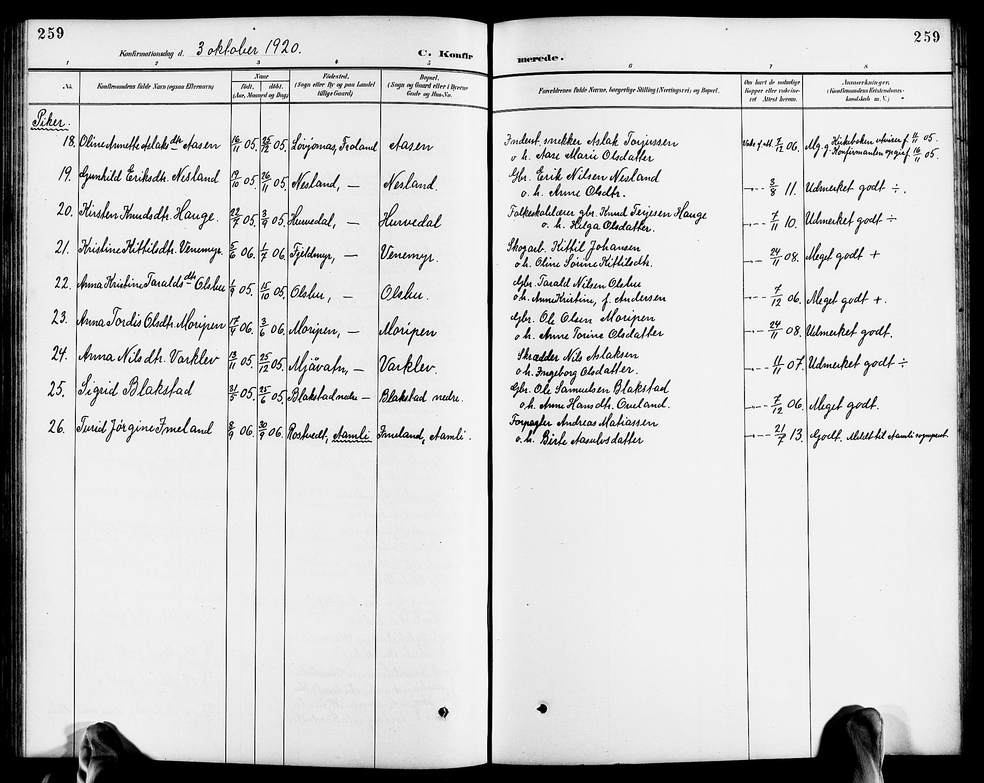 Froland sokneprestkontor, SAK/1111-0013/F/Fb/L0010: Parish register (copy) no. B 10, 1893-1920, p. 259