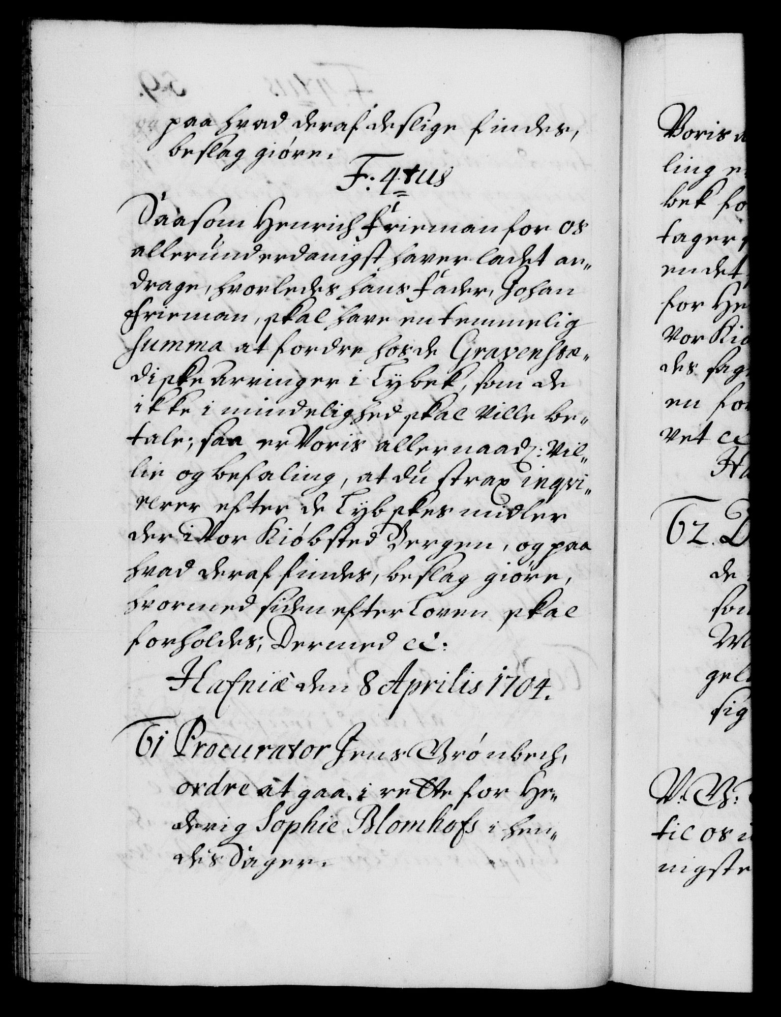 Danske Kanselli 1572-1799, AV/RA-EA-3023/F/Fc/Fca/Fcab/L0017: Norske tegnelser, 1704-1706, p. 59b