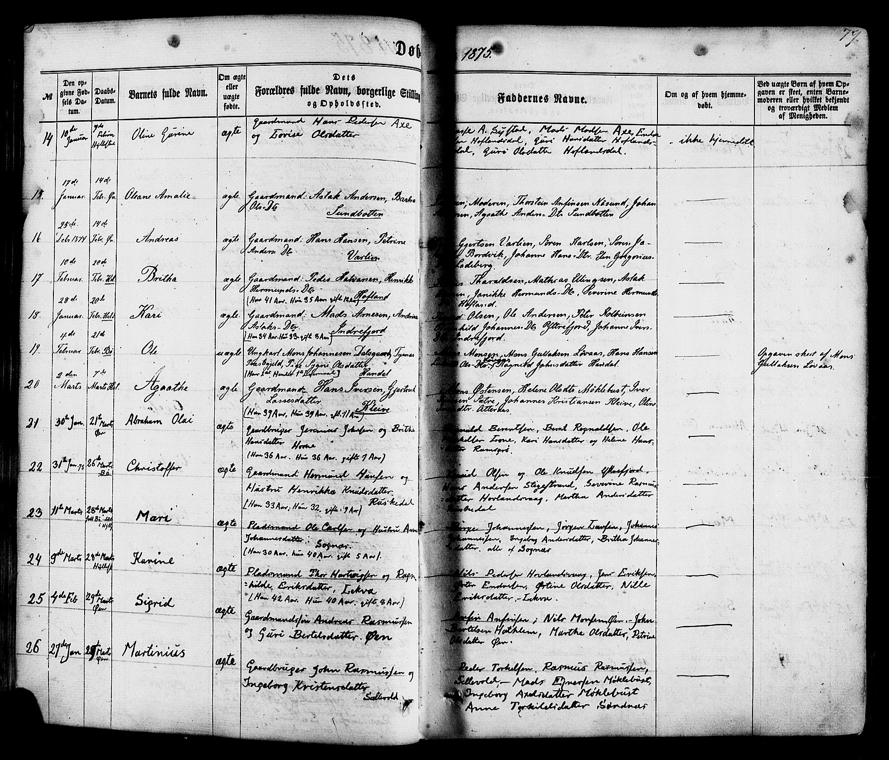 Hyllestad sokneprestembete, AV/SAB-A-80401: Parish register (official) no. A 1, 1861-1886, p. 79