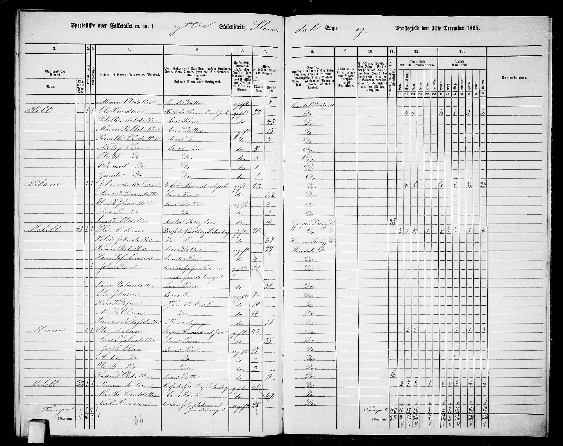 RA, 1865 census for Slemdal, 1865, p. 40