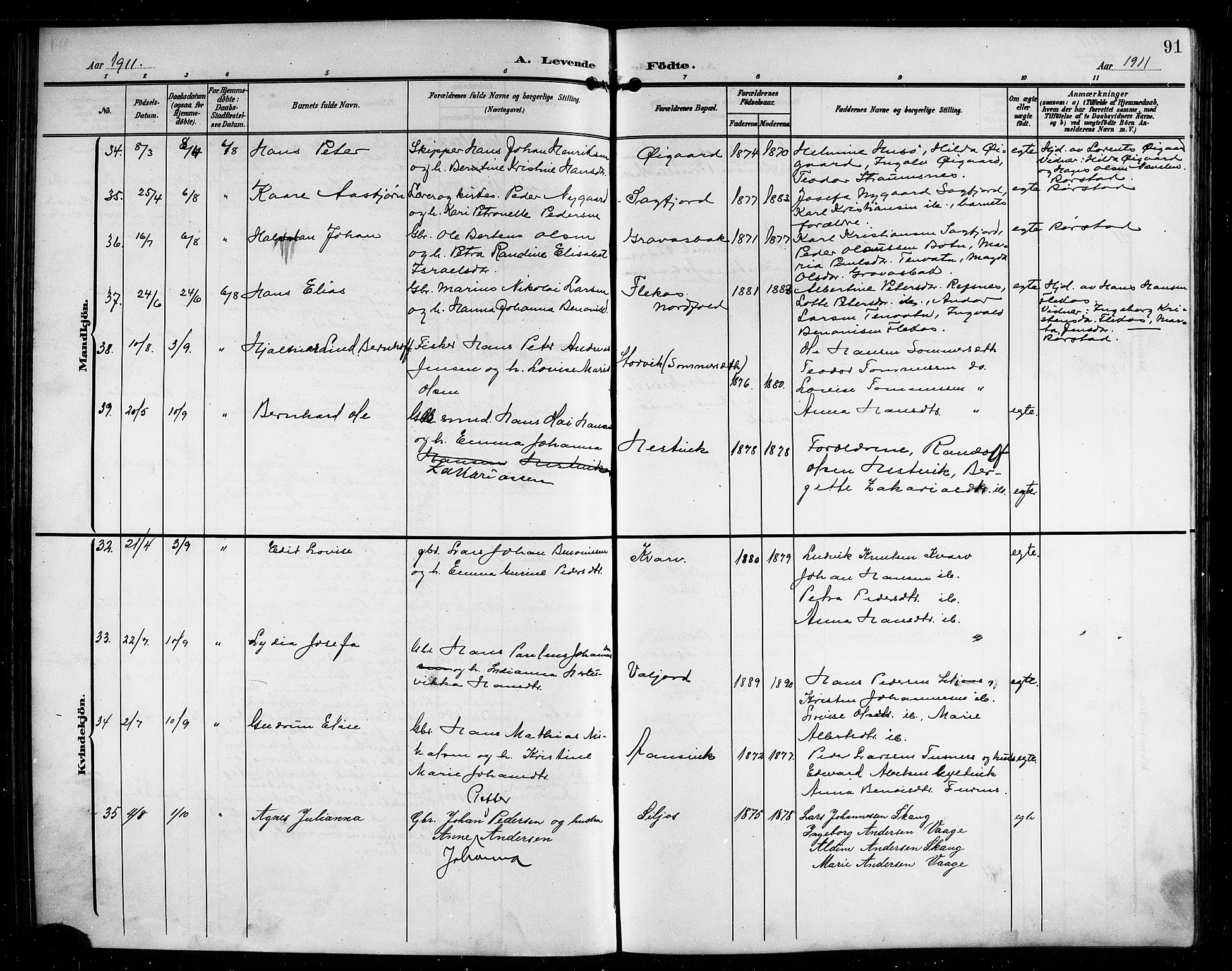 Ministerialprotokoller, klokkerbøker og fødselsregistre - Nordland, AV/SAT-A-1459/854/L0786: Parish register (copy) no. 854C02, 1901-1912, p. 91