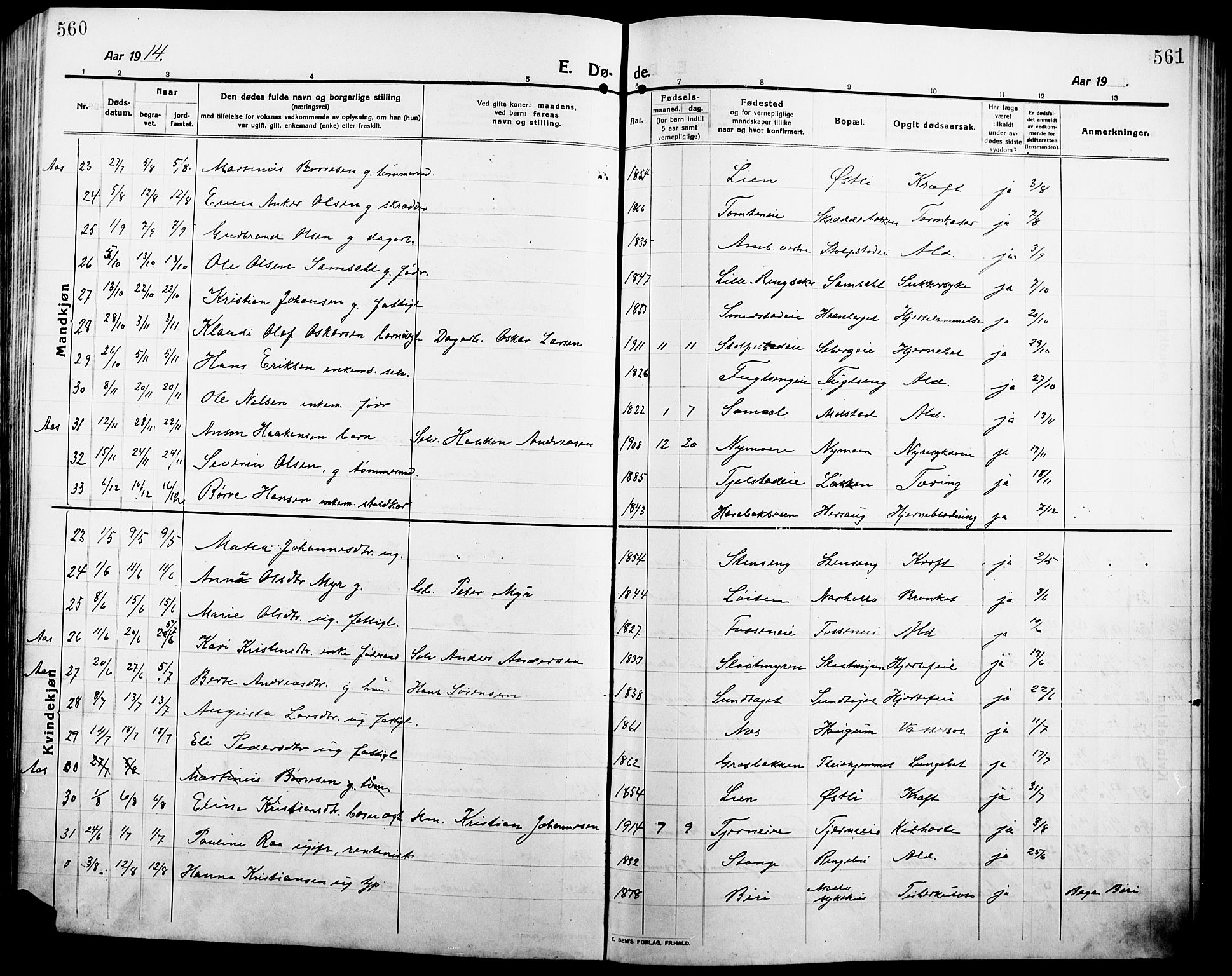 Ringsaker prestekontor, AV/SAH-PREST-014/L/La/L0018: Parish register (copy) no. 18, 1913-1922, p. 560-561