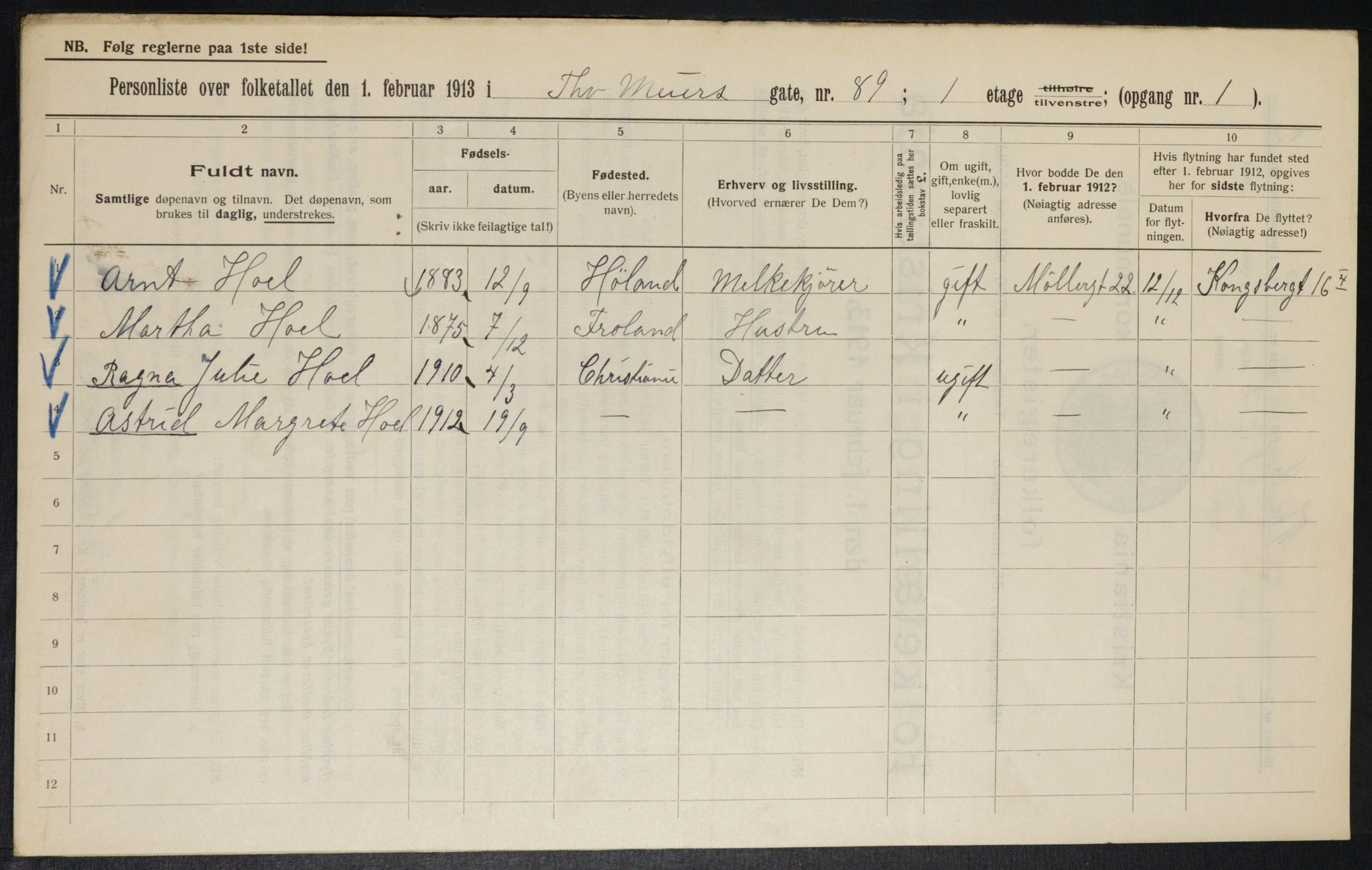 OBA, Municipal Census 1913 for Kristiania, 1913, p. 111374