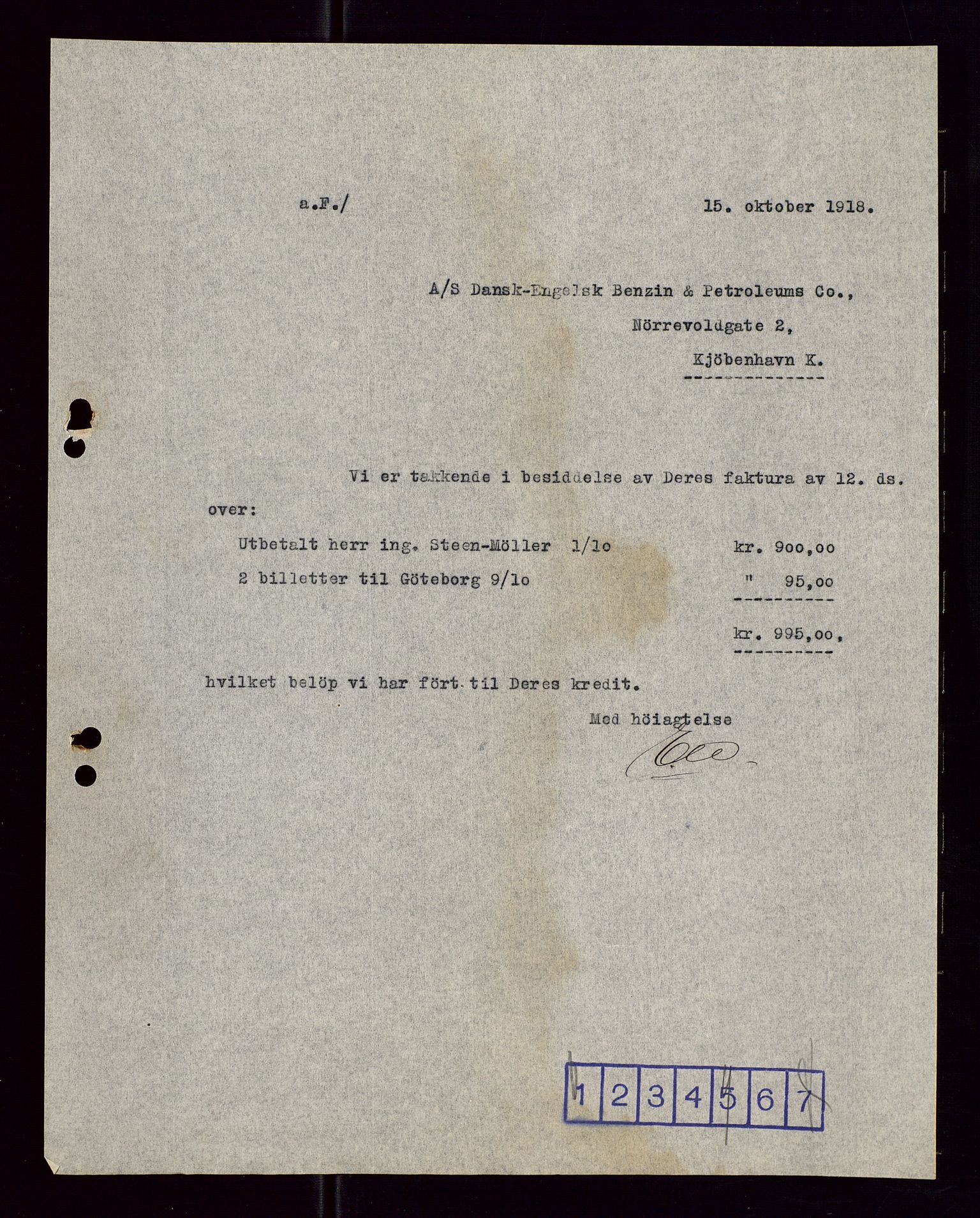 Pa 1521 - A/S Norske Shell, AV/SAST-A-101915/E/Ea/Eaa/L0005: Sjefskorrespondanse, 1918, p. 107