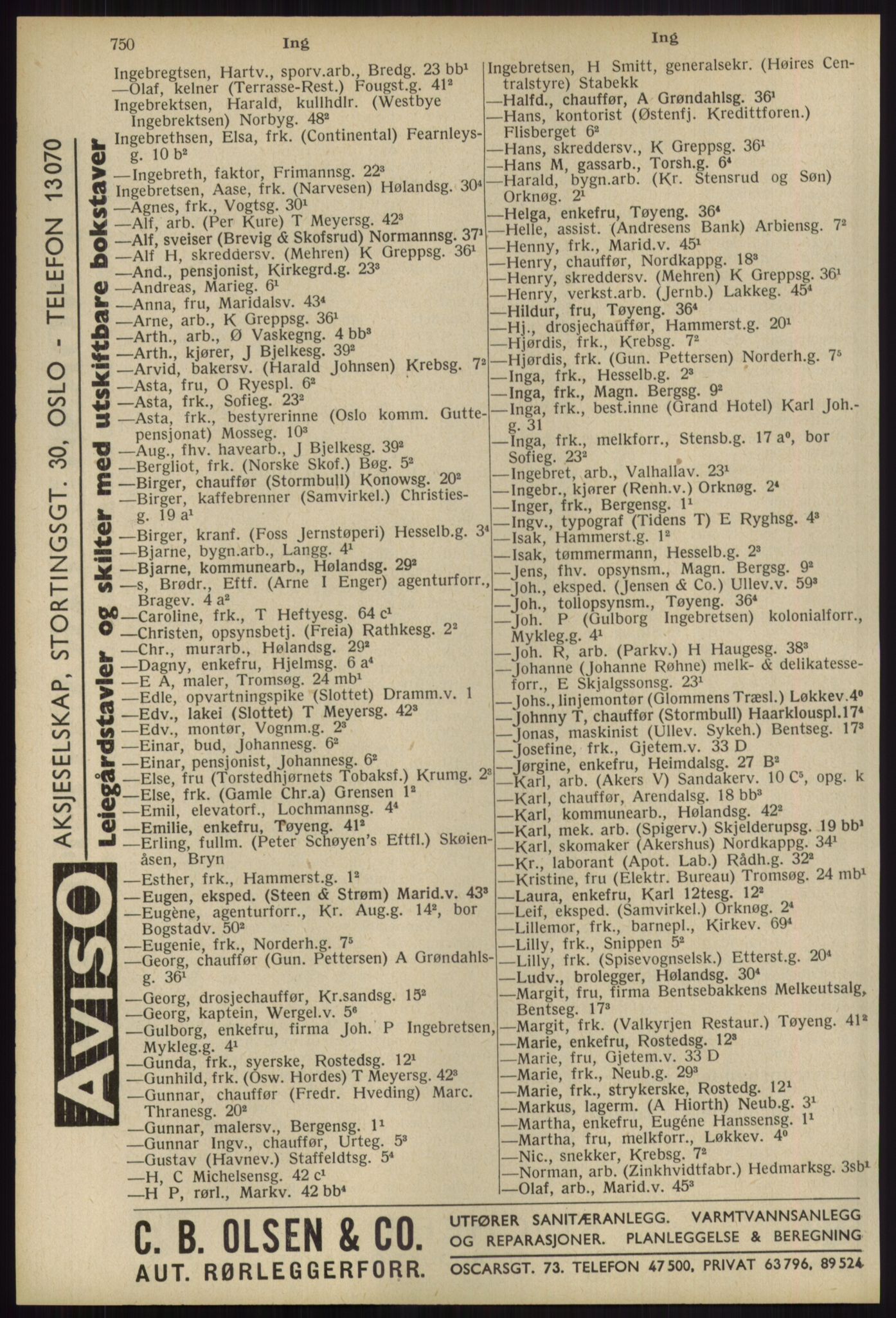 Kristiania/Oslo adressebok, PUBL/-, 1939, p. 750