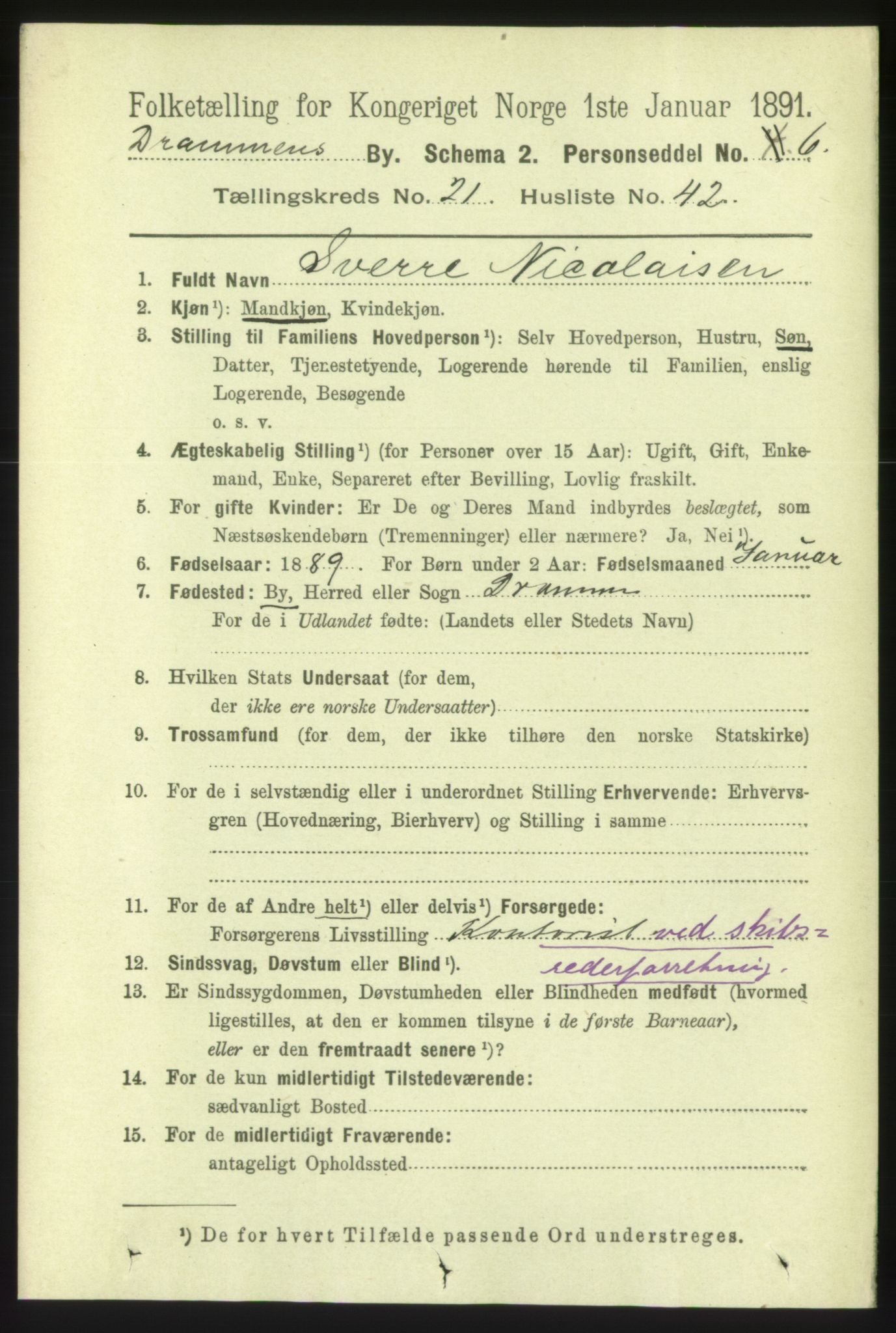 RA, 1891 census for 0602 Drammen, 1891, p. 13543