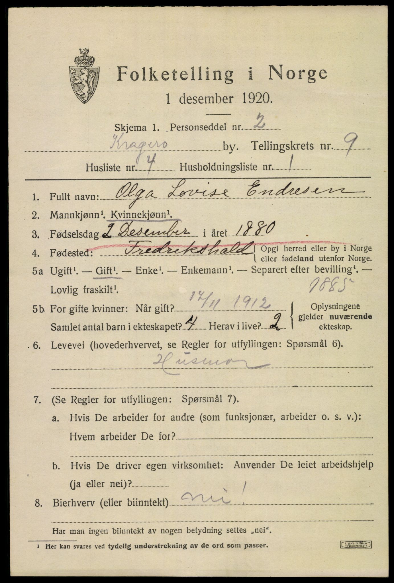 SAKO, 1920 census for Kragerø, 1920, p. 11989