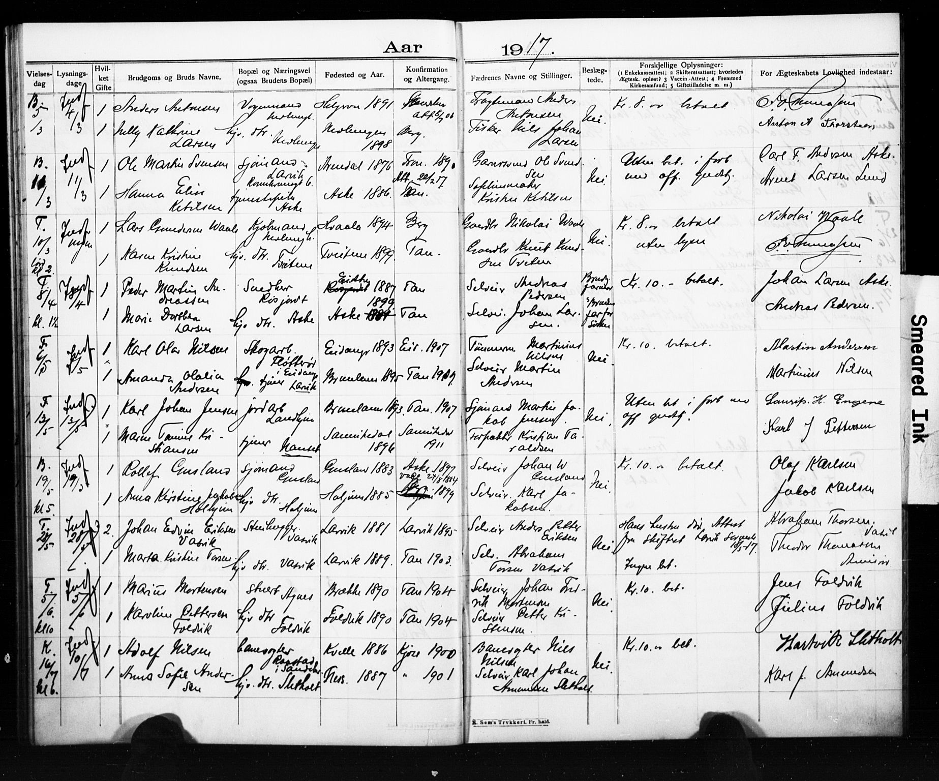 Brunlanes kirkebøker, AV/SAKO-A-342/H/Ha/L0002: Banns register no. 2, 1908-1918