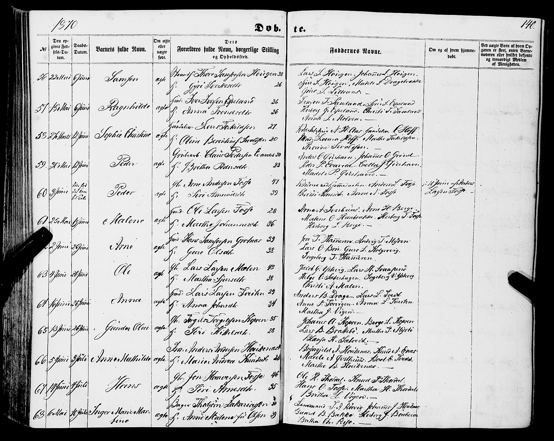 Strandebarm sokneprestembete, AV/SAB-A-78401/H/Haa: Parish register (official) no. A 8, 1858-1872, p. 140