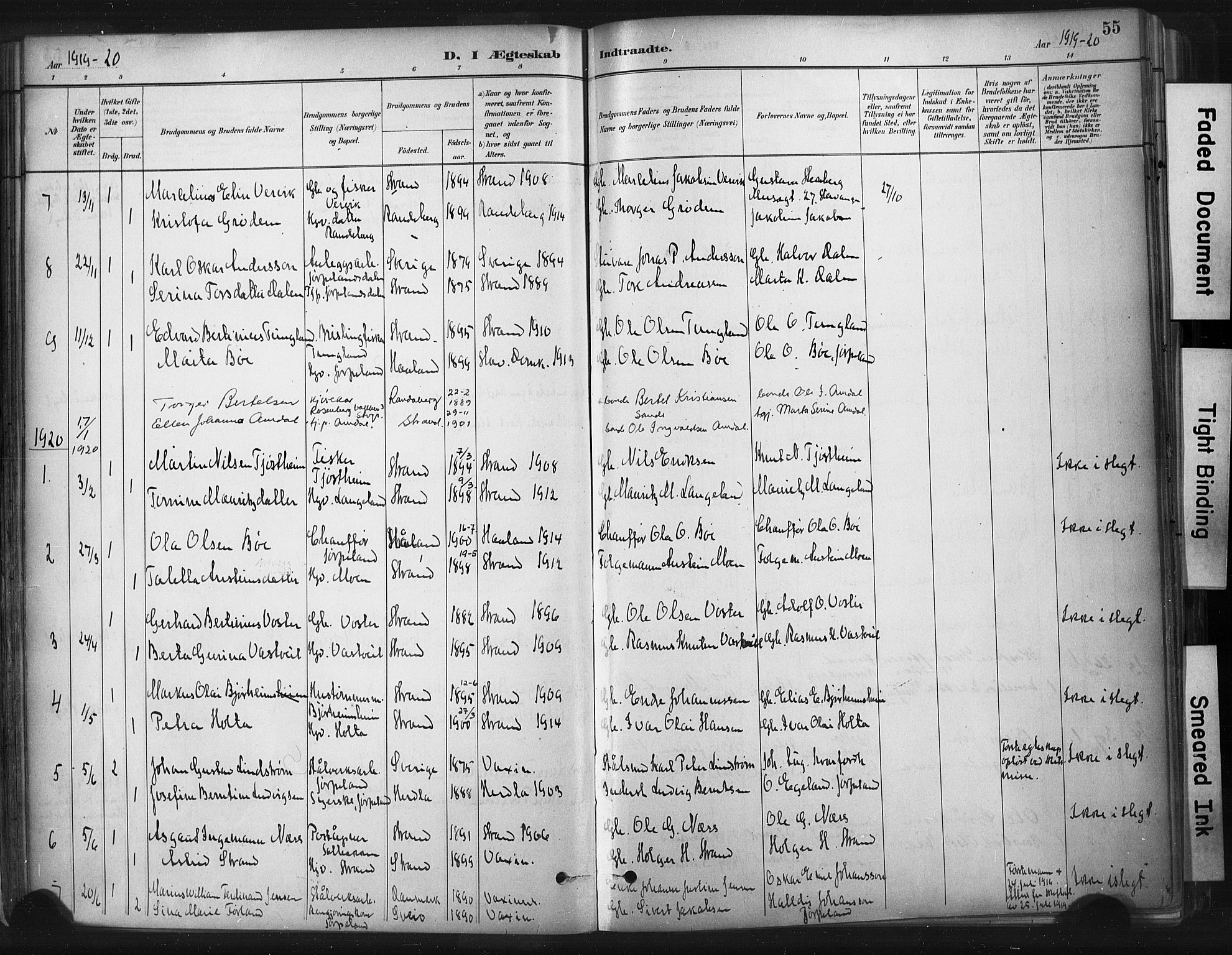 Strand sokneprestkontor, SAST/A-101828/H/Ha/Haa/L0010: Parish register (official) no. A 10, 1882-1929, p. 55