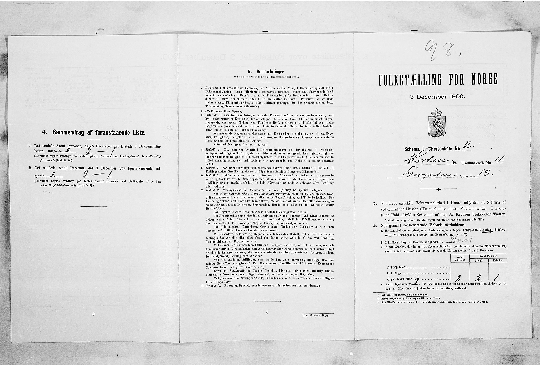 RA, 1900 census for Horten, 1900, p. 3056