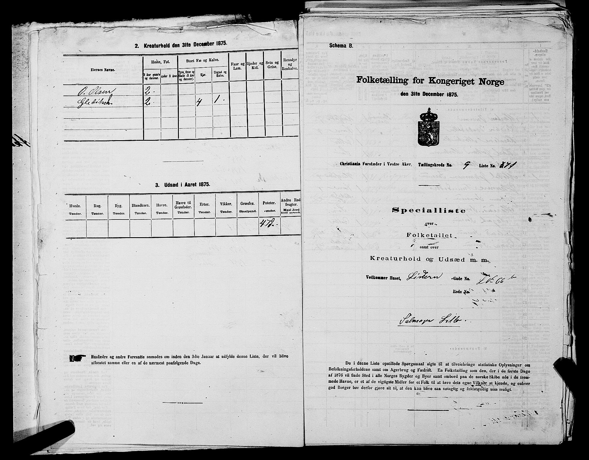 RA, 1875 census for 0218aP Vestre Aker, 1875, p. 1515